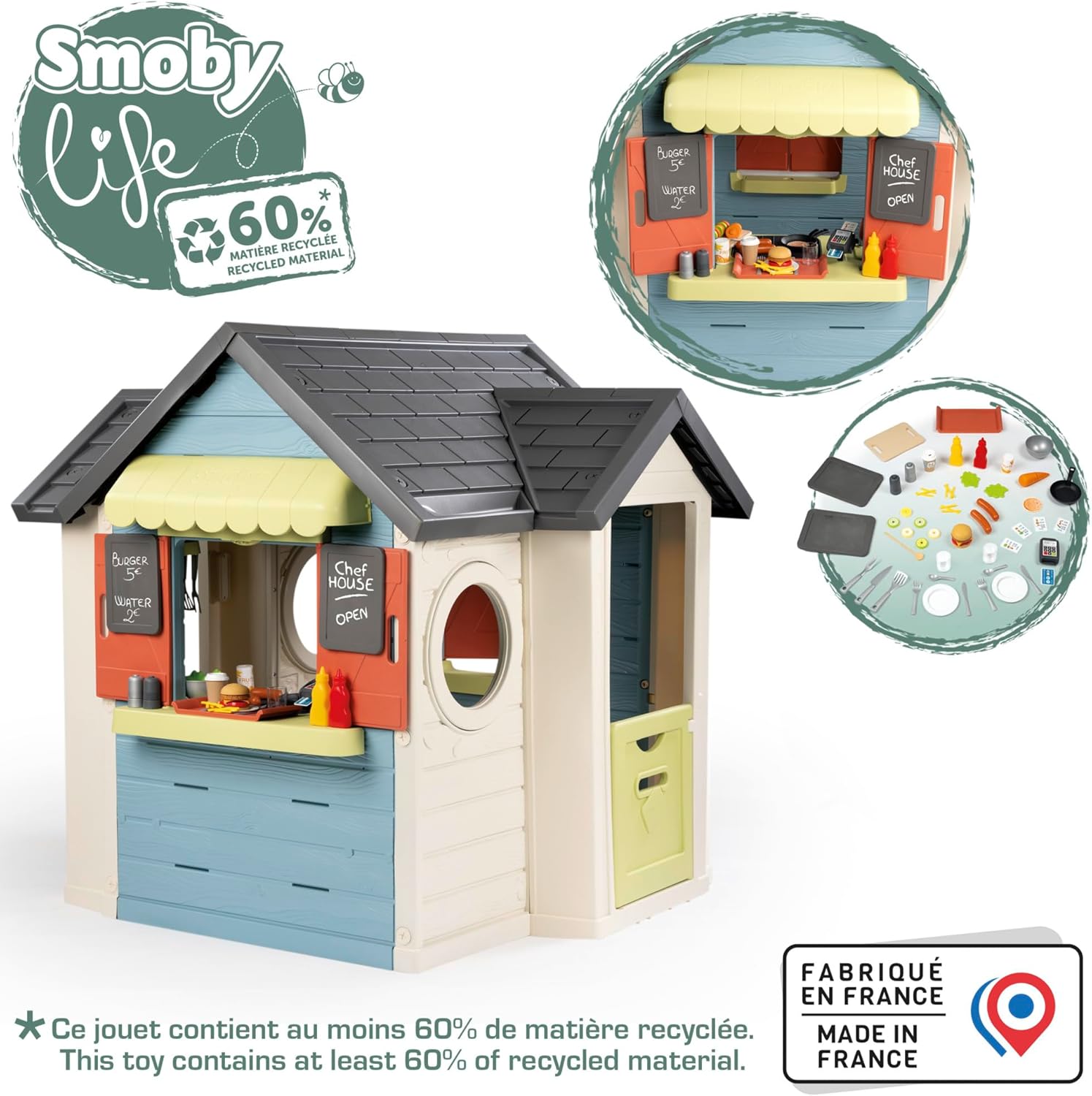 Smoby Life Gartenhaus – Kinder-Spielhaus zum Gärtnern – Inklusive Pflanzgefäß, Vogelfutterhaus, Werkzeug und Zubehör – UV-Schutz – Recyceltes Material – Ab 2 Jahren (7600810408)