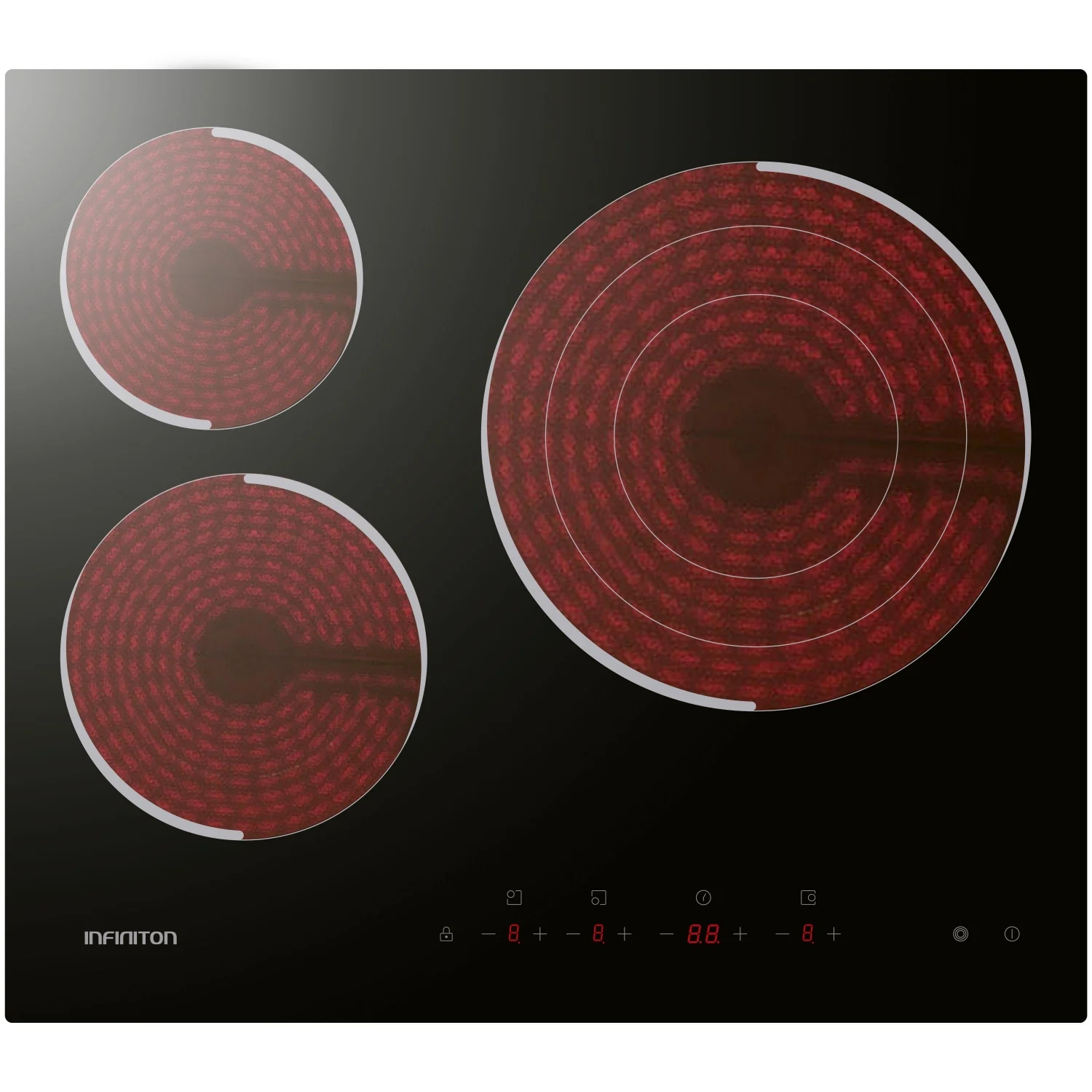 Infiniton HV-CB65H30 Multifunktions-Backofen mit Cerankochfeld, 8 Kochfunktionen und 3 Kochzonen, Energieeffizienzklasse A – Edelstahl