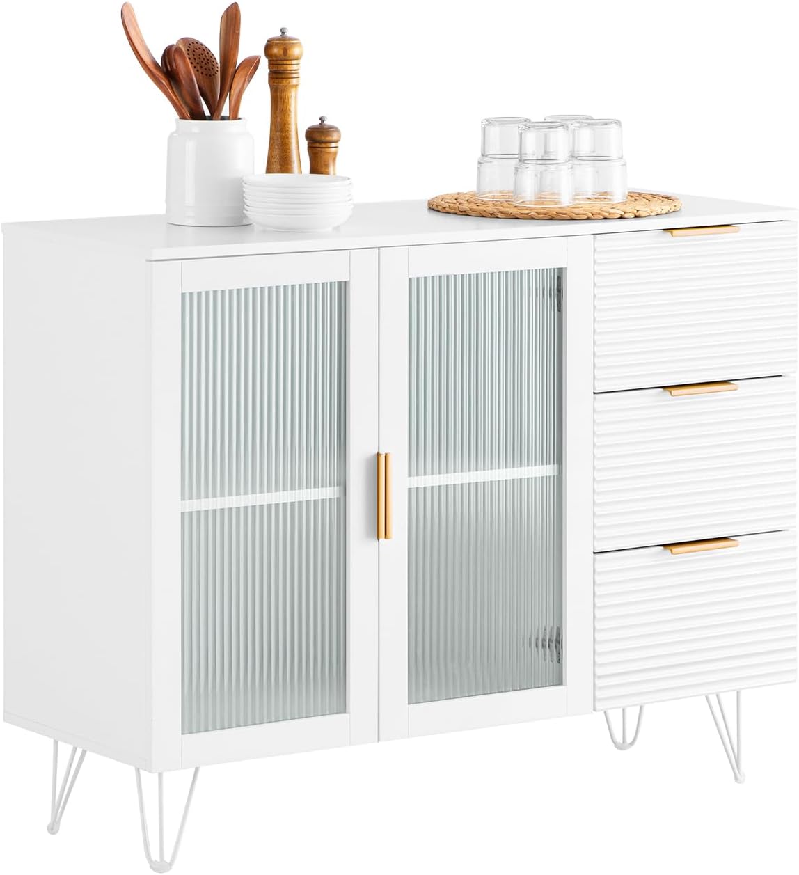 SoBuy FSB81-GR Küchenbuffet mit Mikrowellenfunktion für Esszimmer, Eingangsbereich und Wohnzimmer, mit 2 Türen, 2 Schubladen und 1 offenem Fach, Grün, 120 x 40 x 90 cm, EN