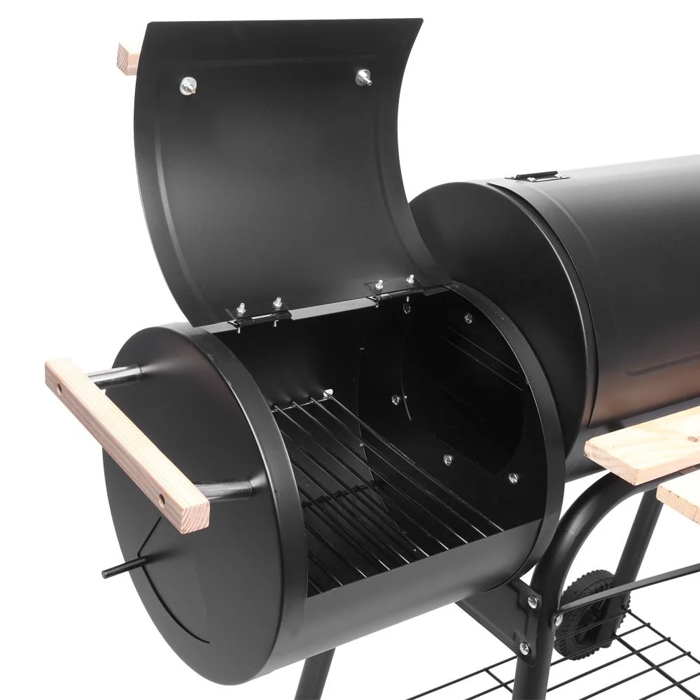 UBesGoo tragbarer Holzkohlegrill mit seitlichem Räuchereinsatz aus Stahl für Camping. Schwarz.