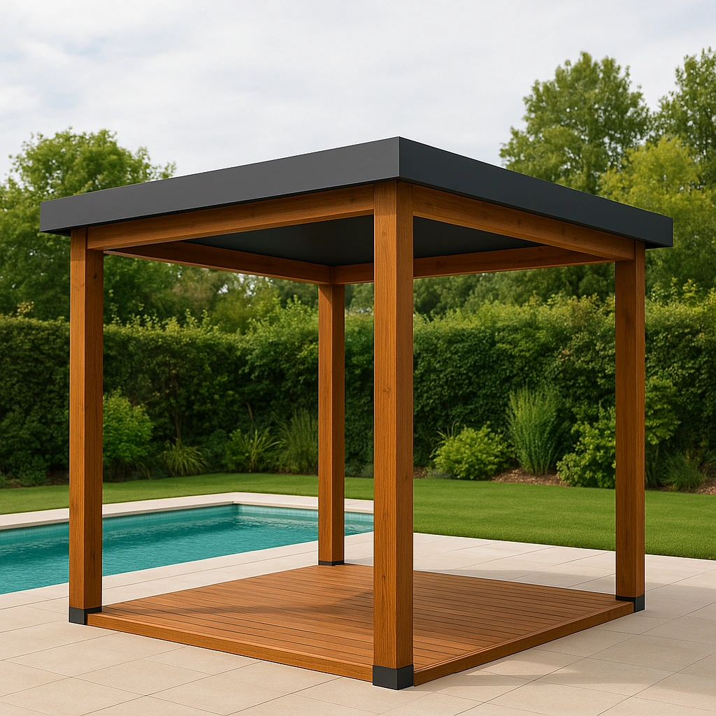 Pavillon de jardin couvert en aluminium marron/noir 300x300x300 cm