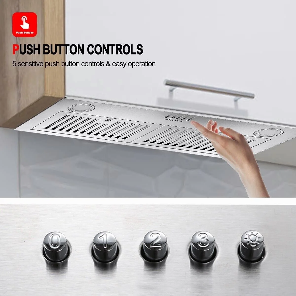 Zomagas 30-tommer indbygget emhætte i rustfrit stål, 600 CFM, med LED-belysning