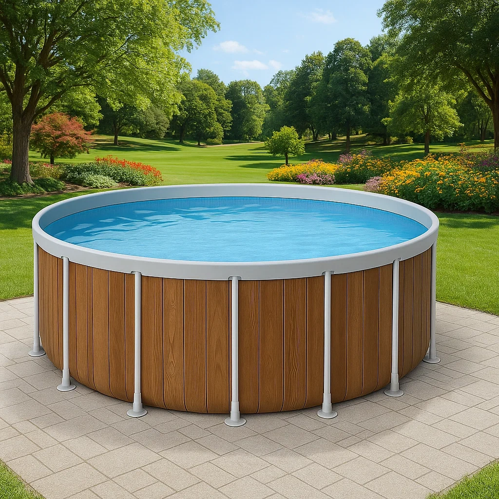 Piscine tubulaire ronde amovible en acier, 298 x 96 cm, couleur bois, avec filtre et échelle EjLdNZp244hy