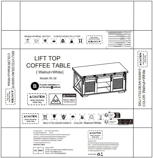 Table basse extensible VOWNER, plateau relevable, multifonctionnelle 3 en 1 avec rangement dissimulé - Salle à manger, convertible, style ferme, noyer