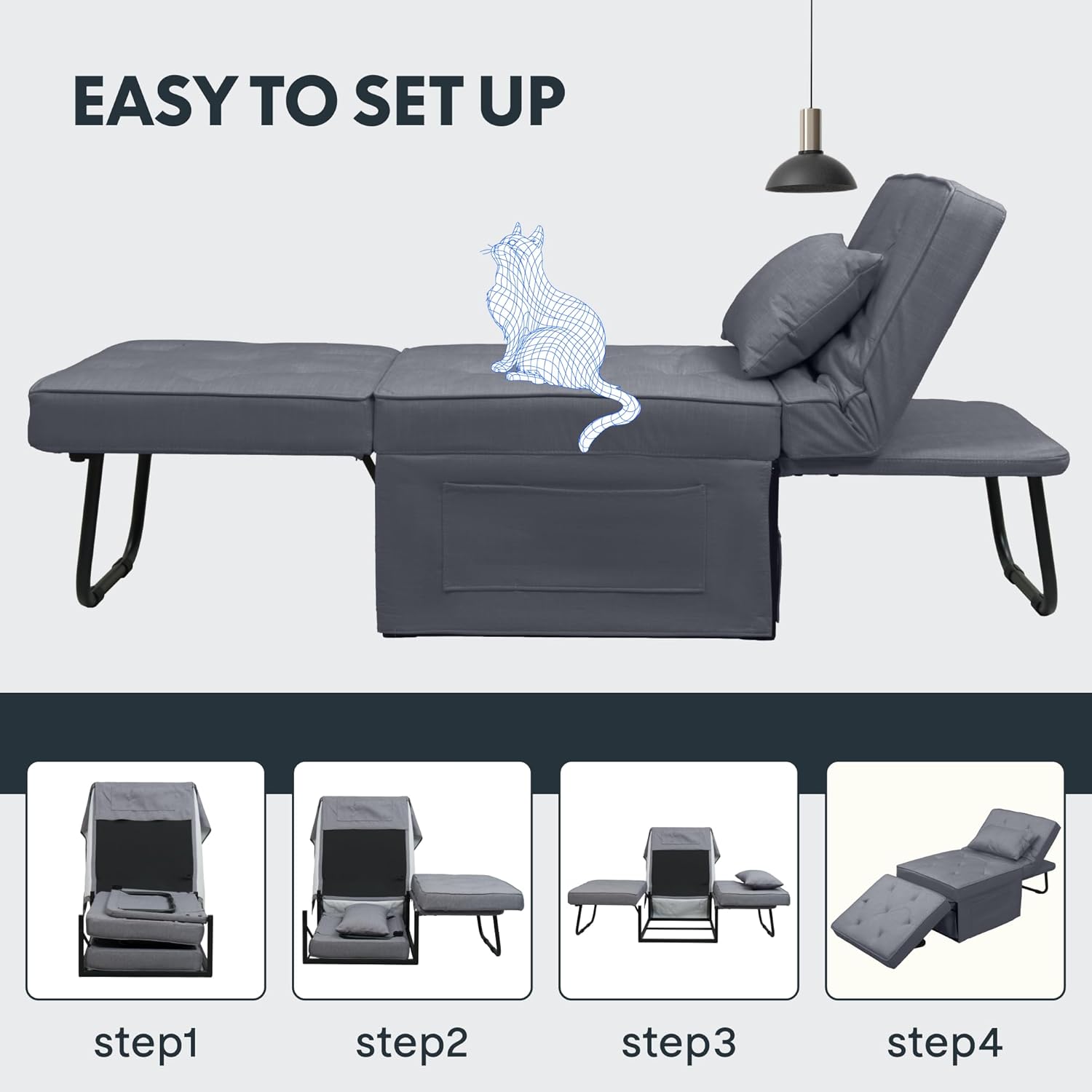 FLEXISPOT Schlafsofa, ausziehbarer Klappsessel mit Bettfunktion, Schlaffunktion, wandelbarer Schlafsessel, Belastbarkeit 300 kg, Grau