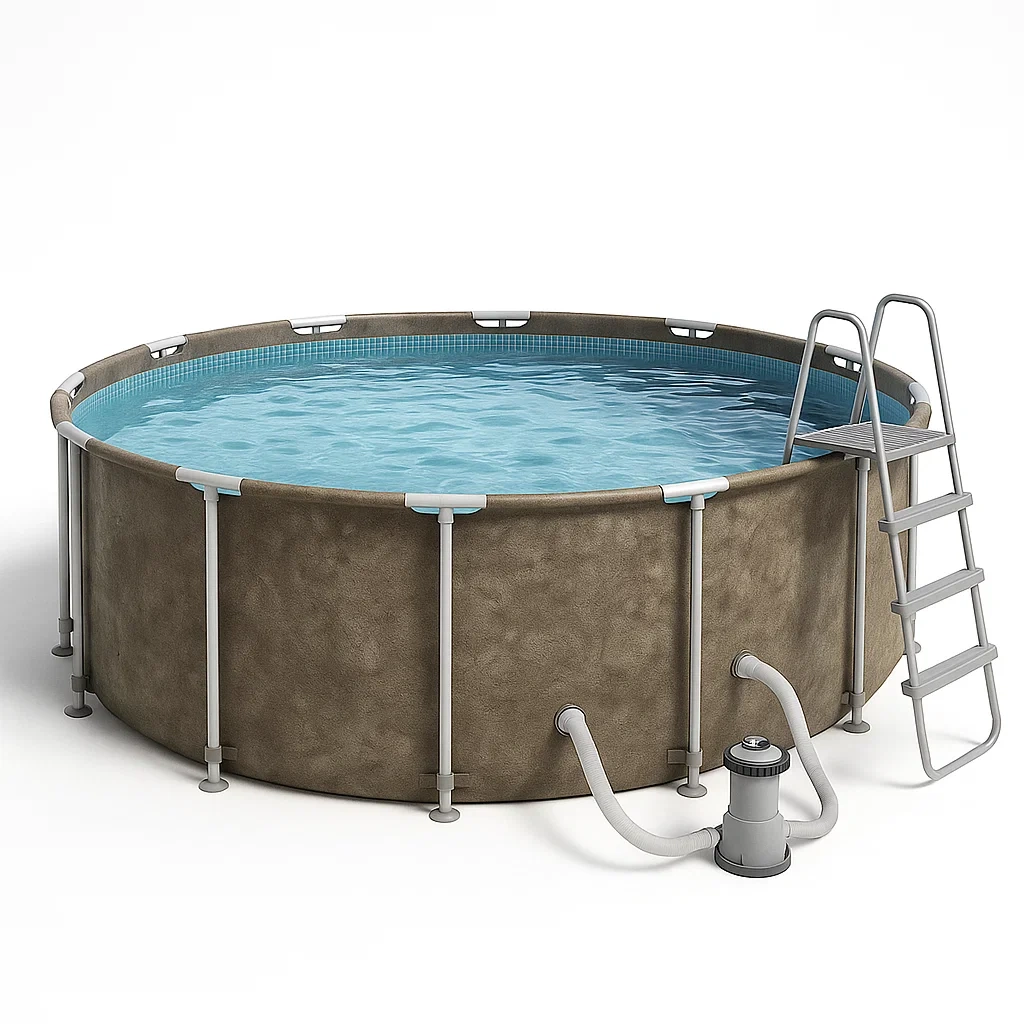 Piscine tubulaire ronde amovible en acier 298 x 96 cm couleur pierre avec filtre et échelle DQNLkox250mg