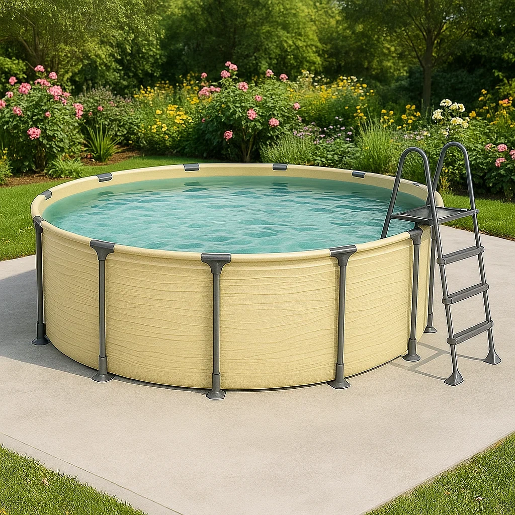 Piscine tubulaire ronde démontable 448 x 105 cm, couleur beige, avec filtre et échelle yoEhAwH294gd