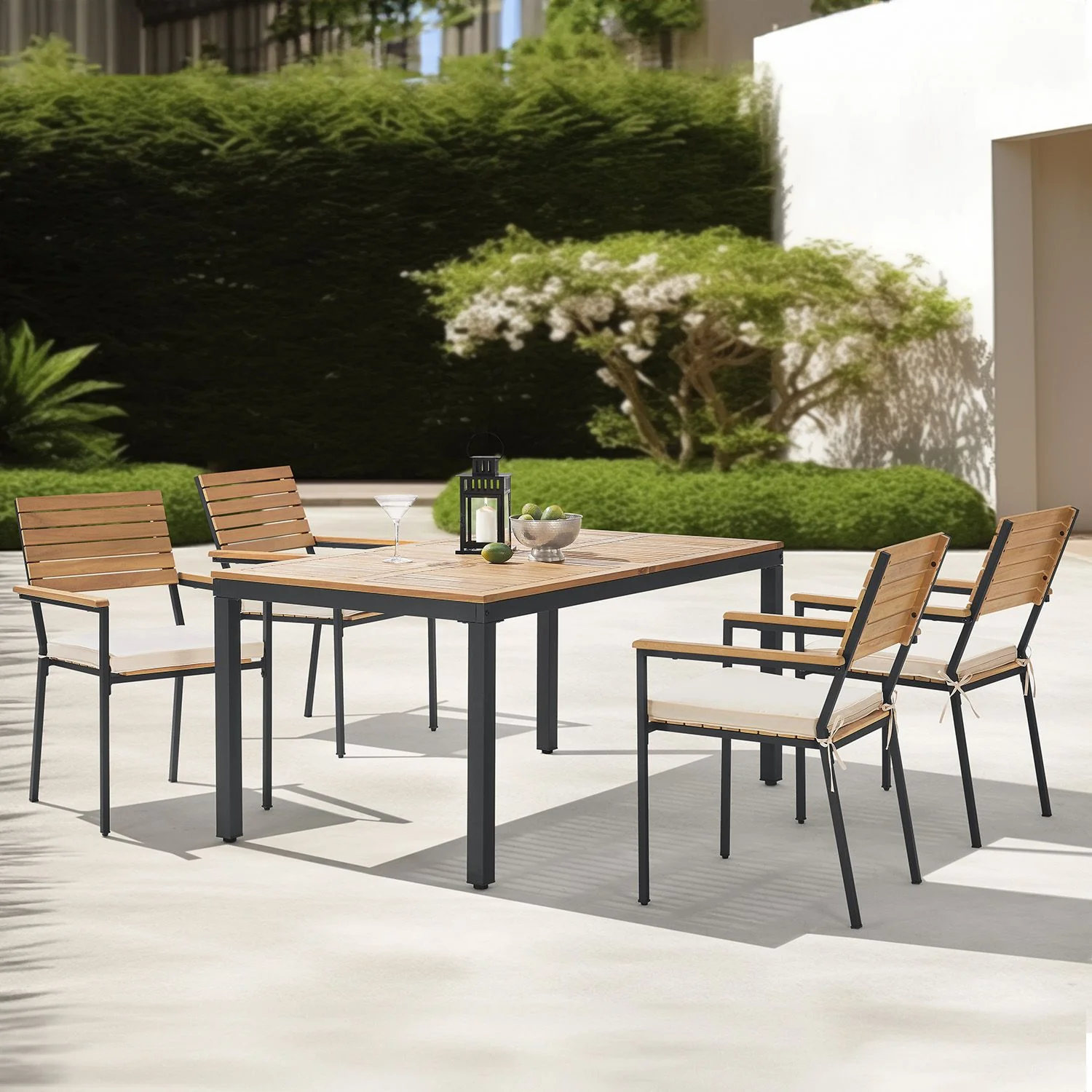 Ensemble de jardin en bois d'acacia Rhodos 2025 – Élégance naturelle et confort pour 4 personnes