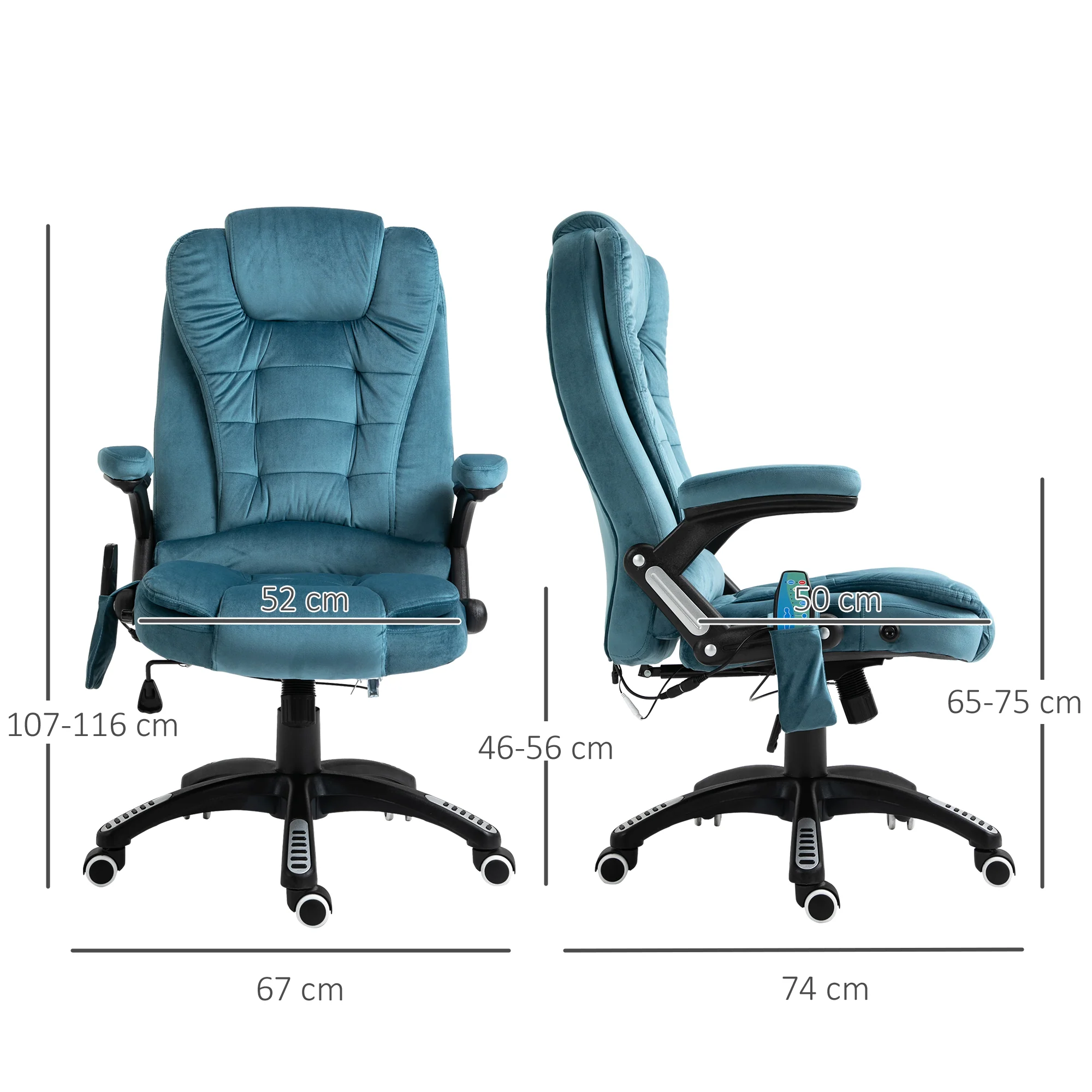 Ergonomischer Bürostuhl mit 6-Punkt-Massage und beheizbarer Rückenlehne. Samtbezug. Blau.
