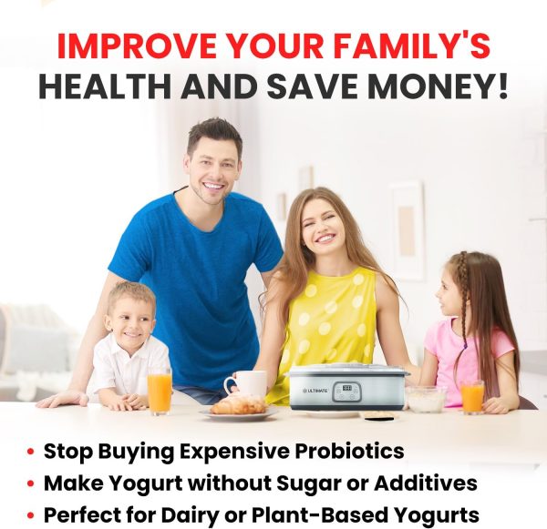 Ultimativer Probiotika-Joghurtbereiter mit zwei 1-Liter-Behältern für die Herstellung großer Mengen – Produziert Billionen lebender Probiotika mit einstellbarer Temperatur und Zeit – Der beste Joghurtbereiter für griechischen Joghurt – LEBENSLANGE GA