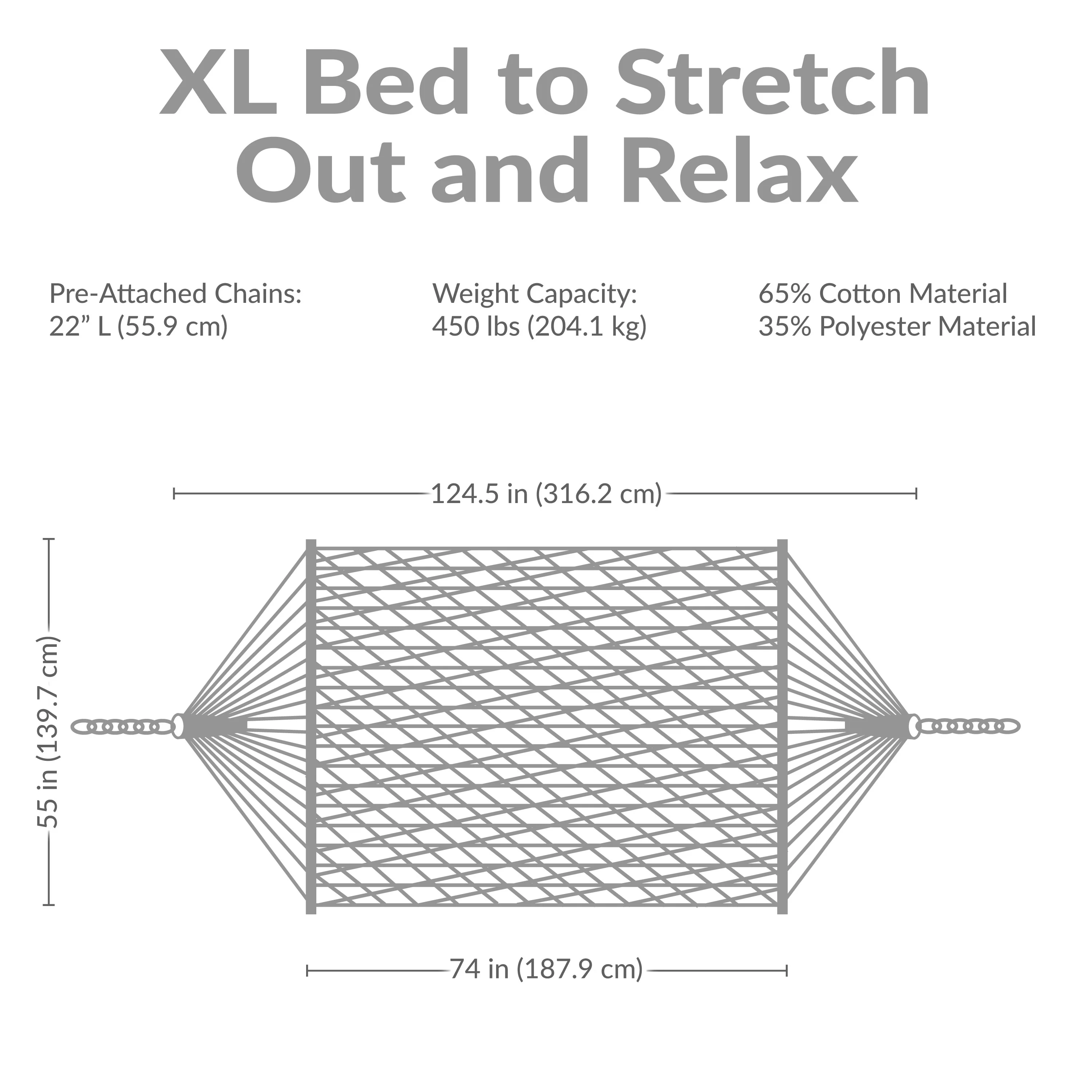 2025 Sunnydaze rebhængekøje med udtrækkelig stang til 2 personer