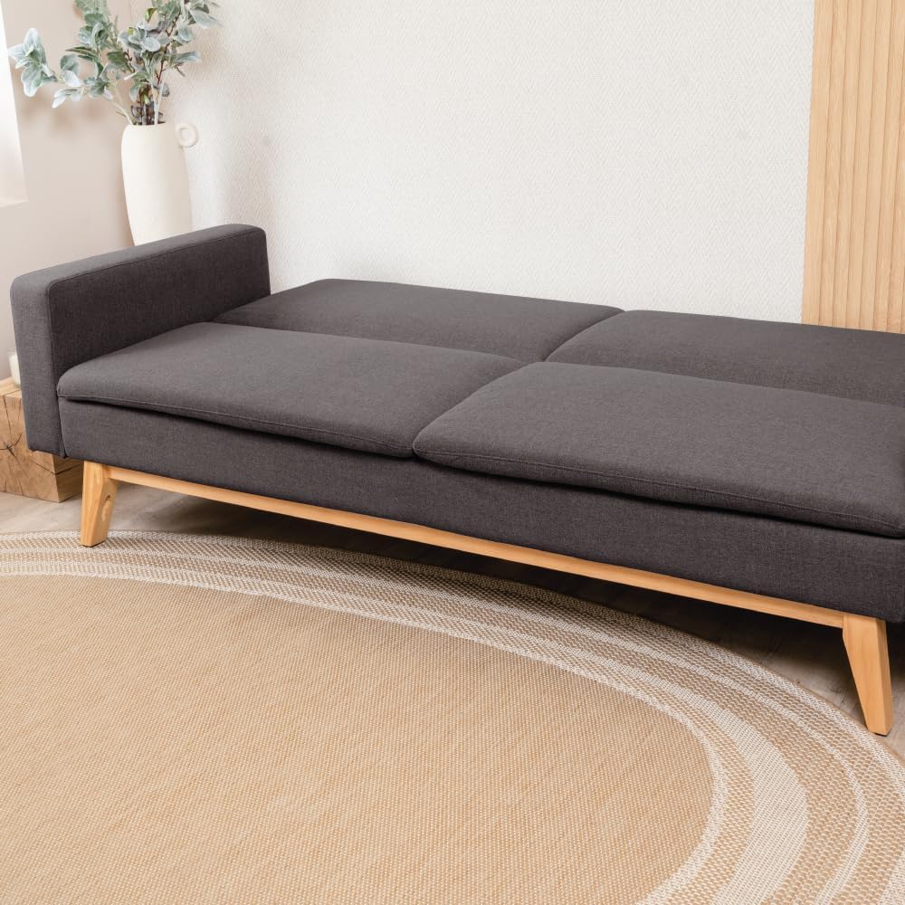 Don Descanso Reine 3-Sitzer-Schlafsofa, Stoffbezug, Click-Clack-Öffnungssystem, Sofa-Maße: 201 x 73 x 79 cm, Bett-Maße: 201 x 99 x 42 cm, inklusive 2 Kissen, Hellgrau