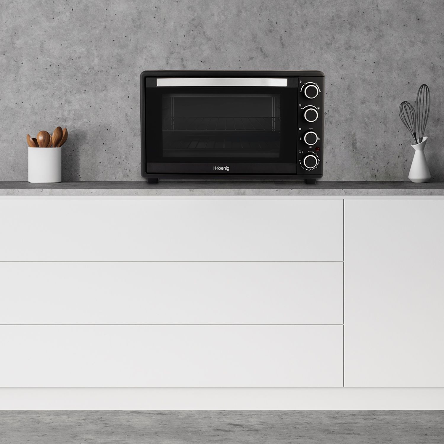 H.koenig Fo45 Mini-Elektro-Tischbackofen, 45 Liter, 2000 W, bis zu 230 °C, bis zu 60 Minuten, Thermostat