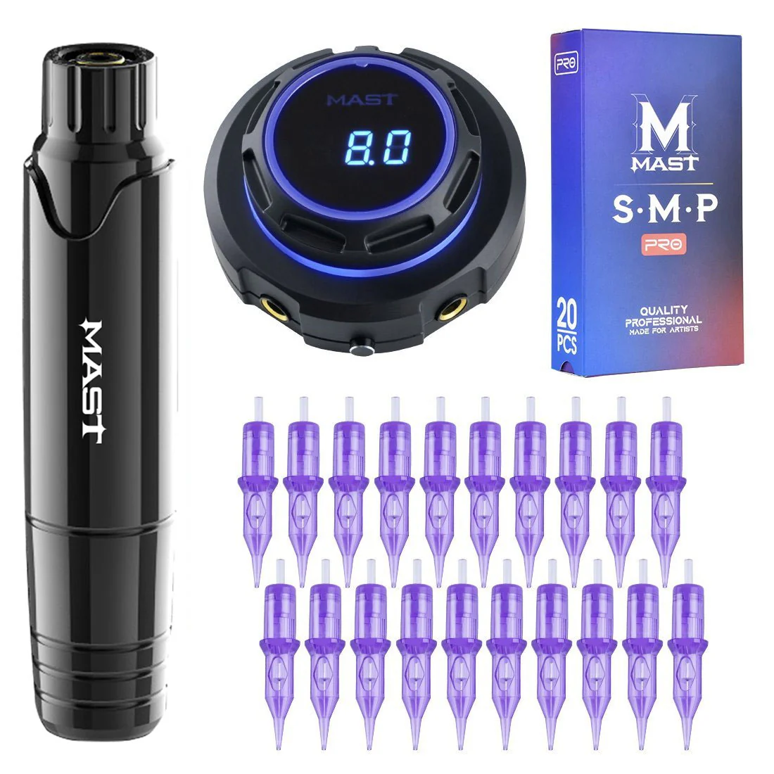 Mast P10 Tattoo-Maschinen-Set mit Halo-Netzteil – SMP