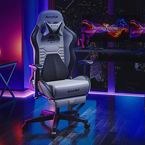 AutoFull Gaming-Bürostuhl mit ergonomischer Lendenwirbelstütze, Rennstil, PU-Leder, hoher Rückenlehne, verstellbarer Drehstuhl