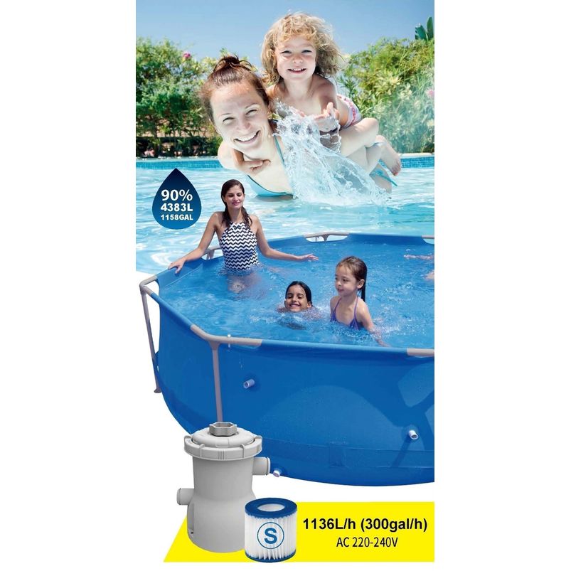 Piscine tubulaire Avenli. Capacité : 4 383 L. Dimensions : 300 cm et 76 cm. Avec purificateur d'eau.