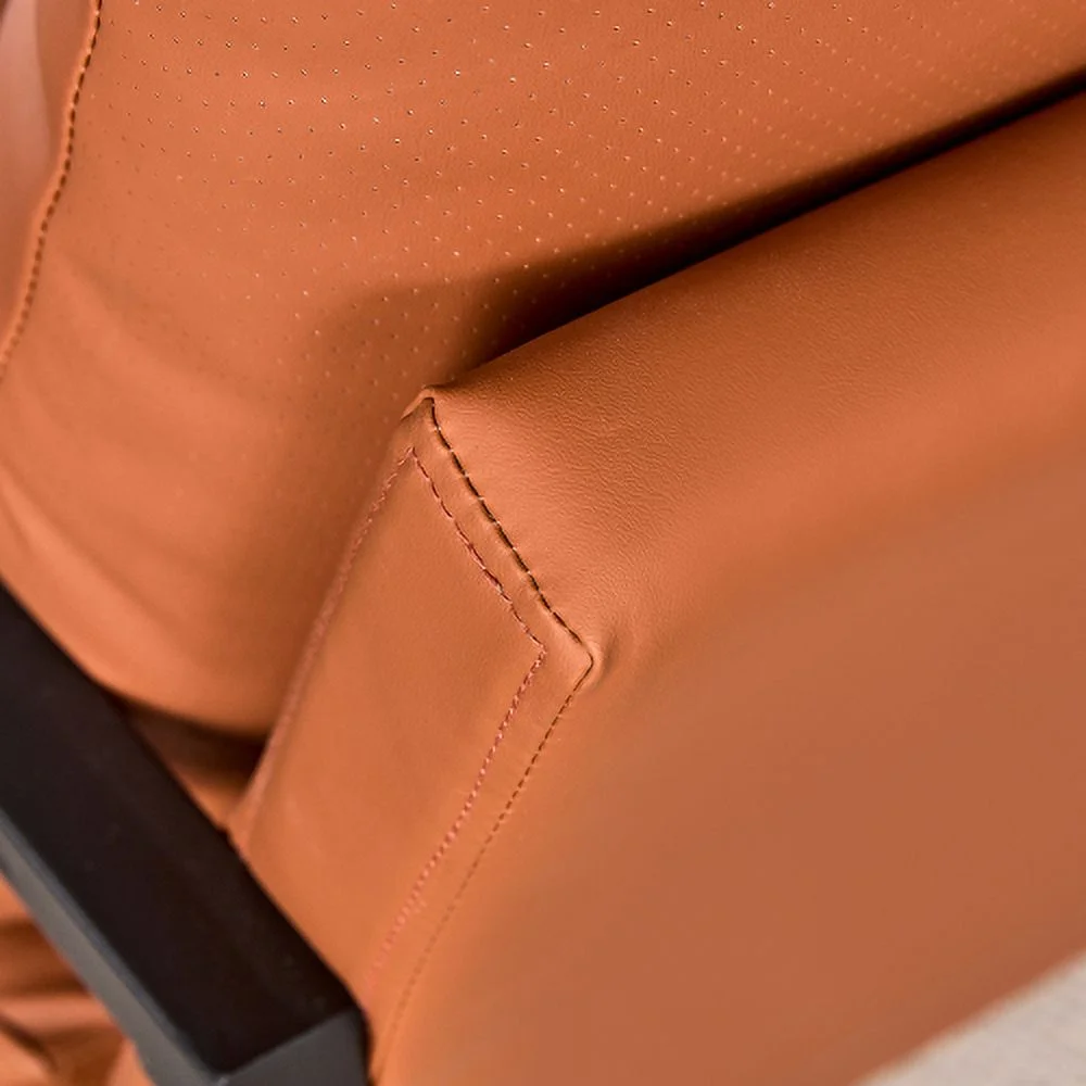 Modernes 2-Sitzer-Sofa mit 2 Kissen – PU-Leder, hochdichter Schaumstoff, schwarz lackiertes Metallgestell, braune Farbe