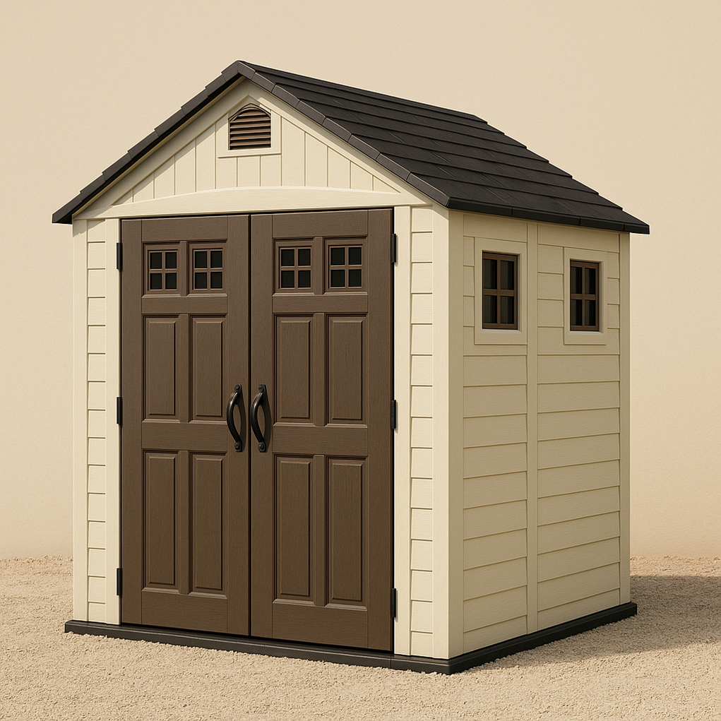 Abri de jardin rectangulaire extérieur en résine beige/marron 214 x 185 x 235 cm DSuNXQK393Zf