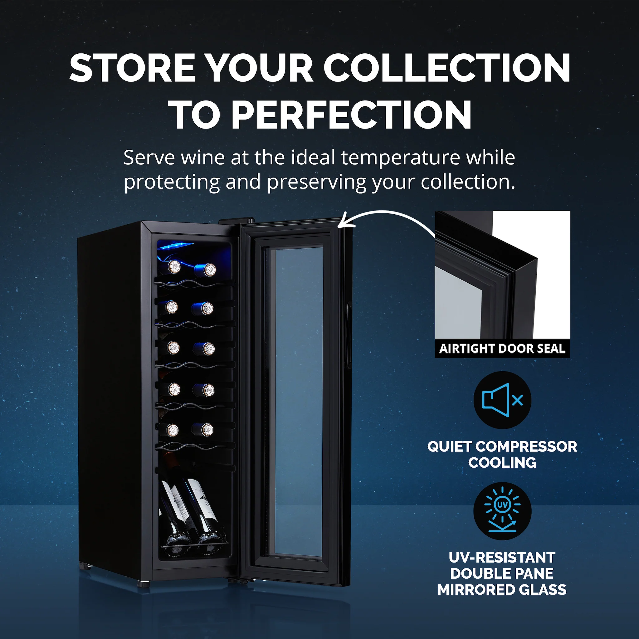 2025 Newair® Freistehender Weinkühlschrank Schwarz – 12 Flaschen – 13,6