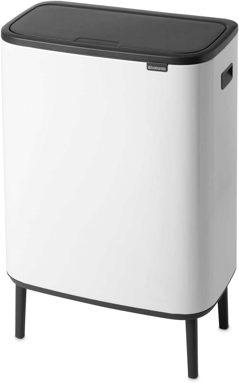Brabantia Bo Hi Touch Ein-Knopf-Öffnungsmechanismus, 2 x 30-Liter-Abfalleimer mit Füßen, weiß