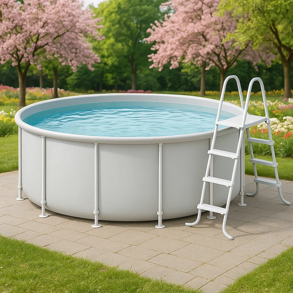 Piscine tubulaire ronde amovible en acier 358 x 98 cm blanc/bleu avec filtre et échelle OJBTtXy275oV