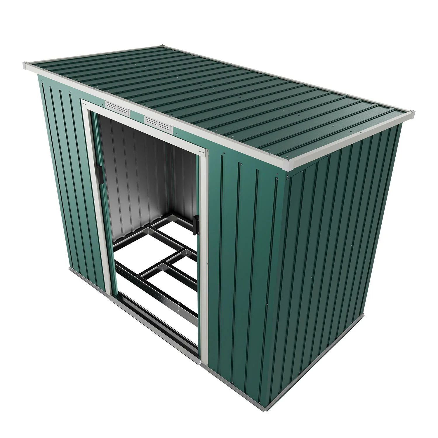 Abri de jardin en métal vert foncé 2025, modèle M avec toit incliné
