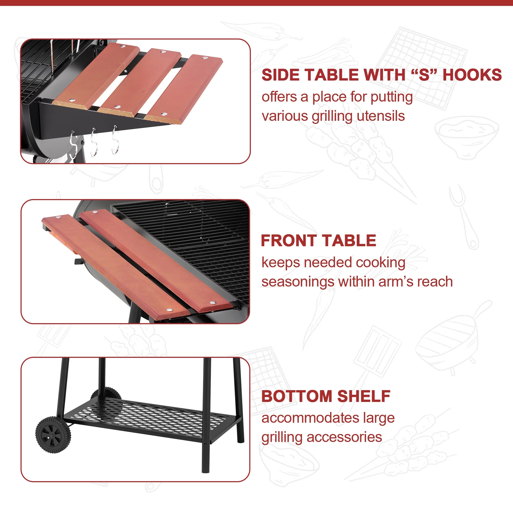 2025 Royal Gourmet CC1830W 76 cm kulgrill med siderøger