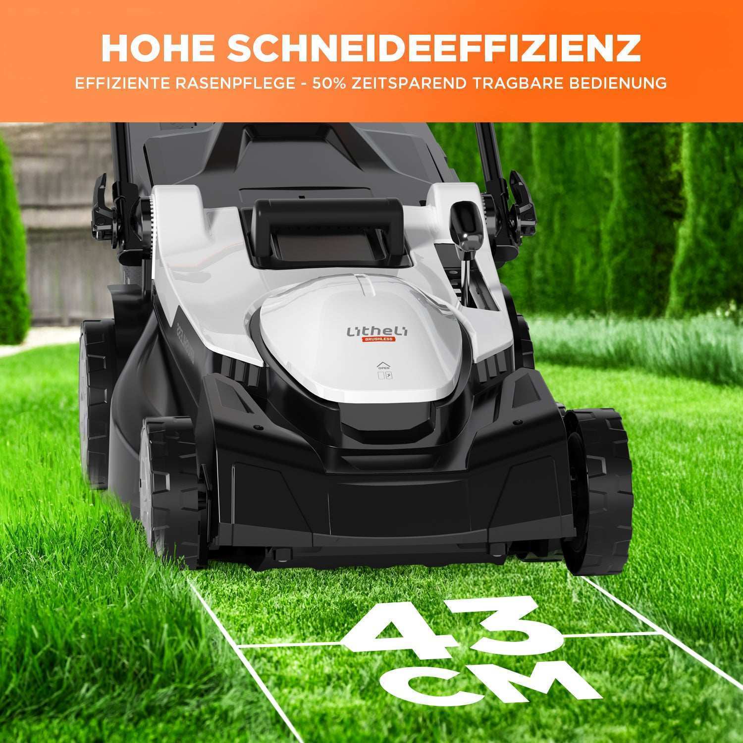 2025 U20 Akku-Rasenmäher 2 x 20 V 43 cm Bürstenlos | Inklusive 2 x 4,0 Ah Akkus | Mäht mühelos bis zu 500 m²