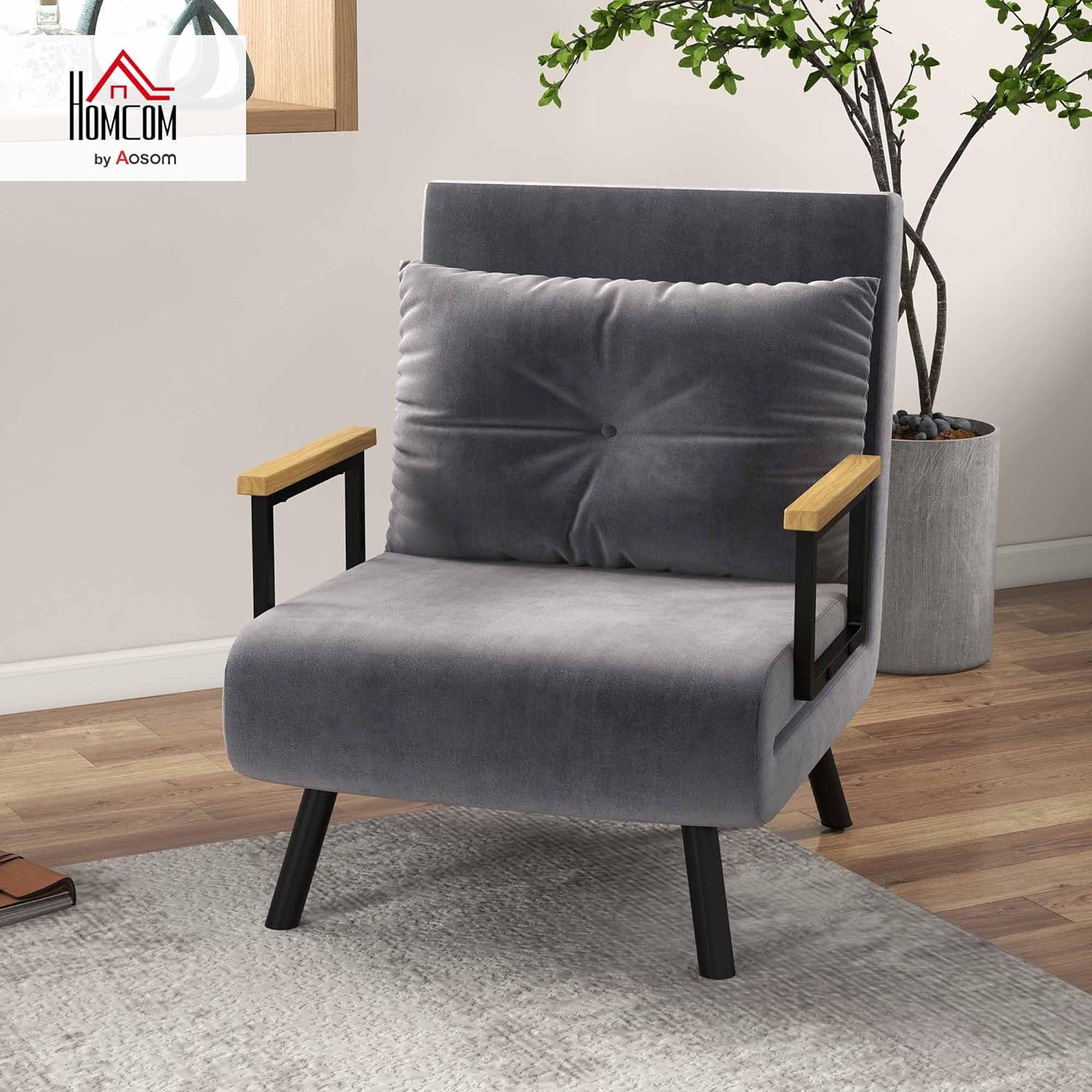 HOMCOM Schlafsofa, 2-Sitzer, Klappsofa, Samtbezug, 5-fach verstellbare Rückenlehne und gepolsterte Kissen, für Büro, Schlafzimmer, Wohnzimmer, 102 x 73 x 81 cm, Beige