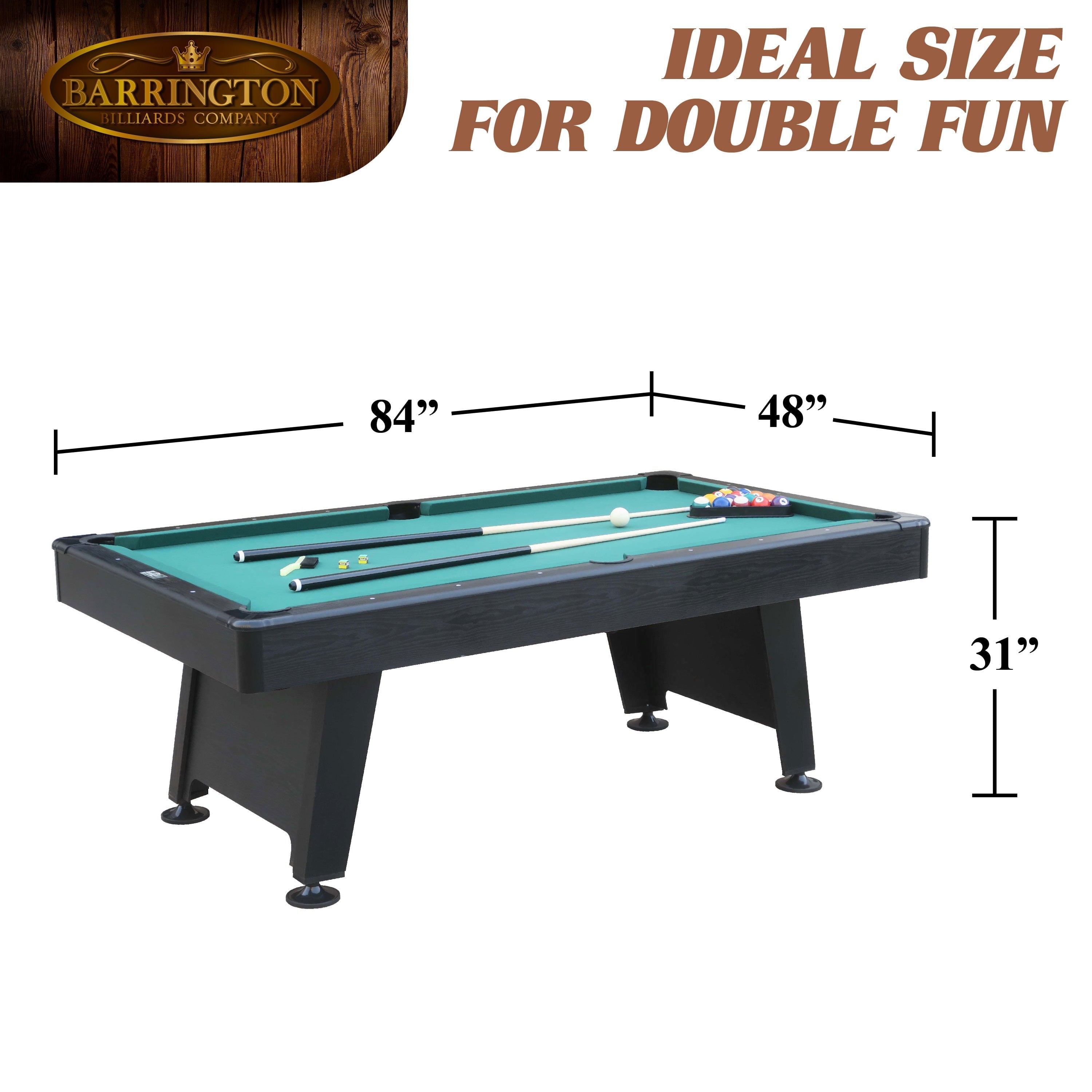 Table de billard d'arcade Barrington 2025 de 213 cm (84 pouces) avec jeu de fléchettes en poils de soie en bonus - Verte