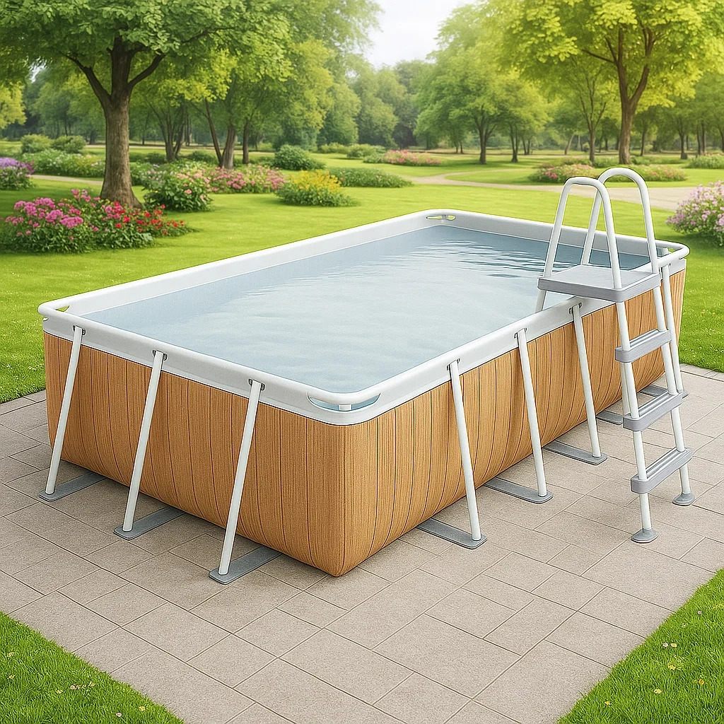 Piscine tubulaire rectangulaire amovible en acier, 532 x 265 x 119 cm, aspect bois/blanc, avec filtre et échelle QXpaKqO205eq