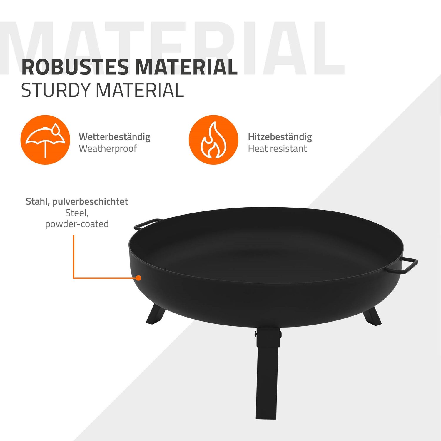 Feuerstelle aus Stahl mit Dreibein für Grillabende