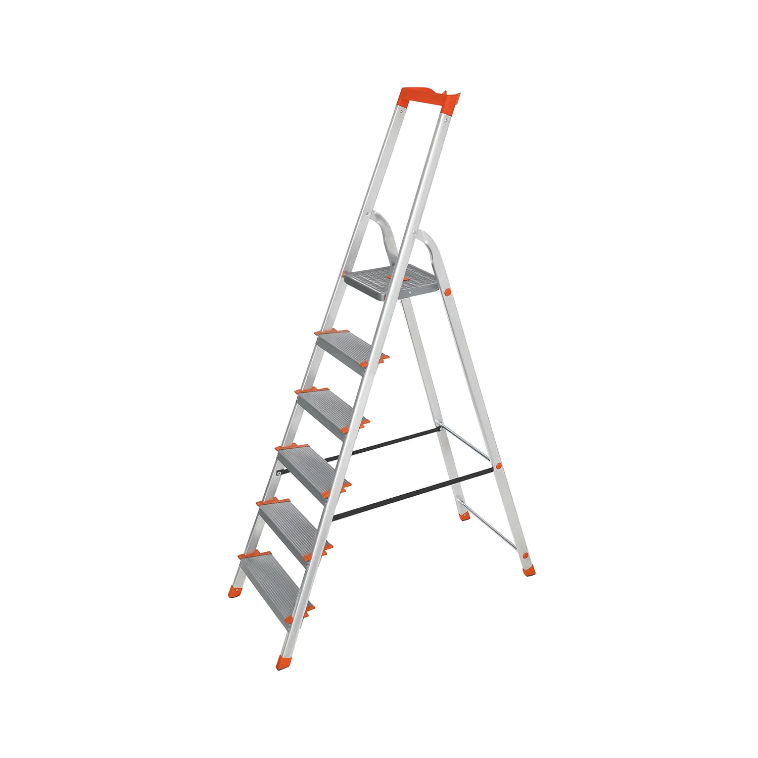 6-trins stige, sølv og orange
