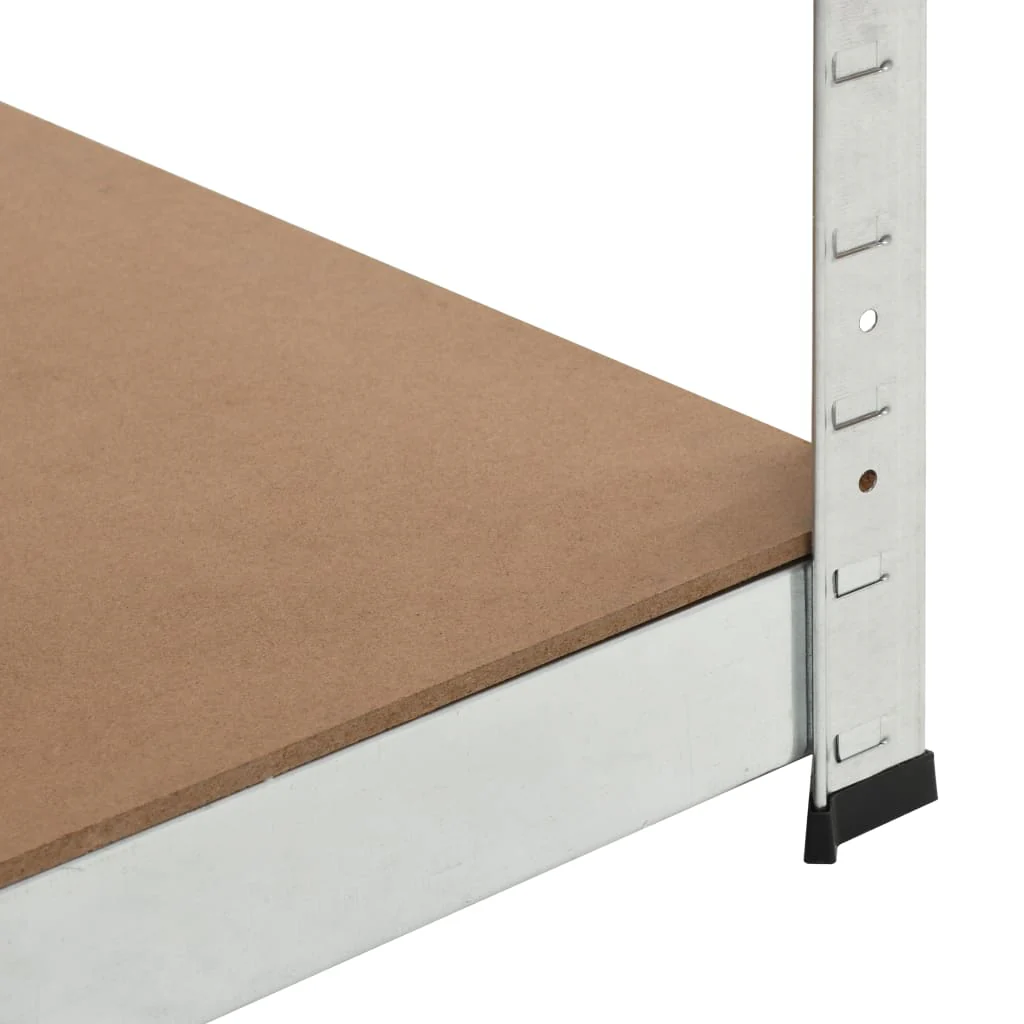 2025 5-stufiges Eckregal – Silberner Stahl und Holzwerkstoffplatte