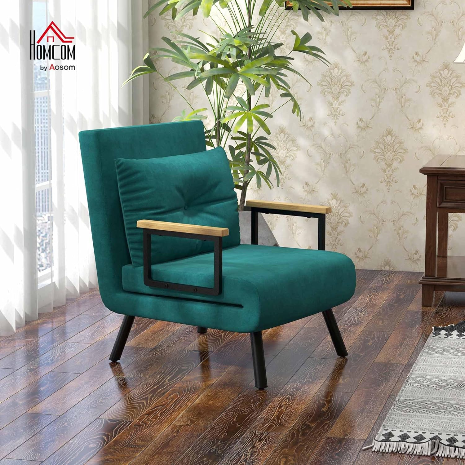 HOMCOM Schlafsofa, 2-Sitzer, Klappsofa, Samtbezug, 5-fach verstellbare Rückenlehne und gepolsterte Kissen, für Büro, Schlafzimmer, Wohnzimmer, 102 x 73 x 81 cm, Beige