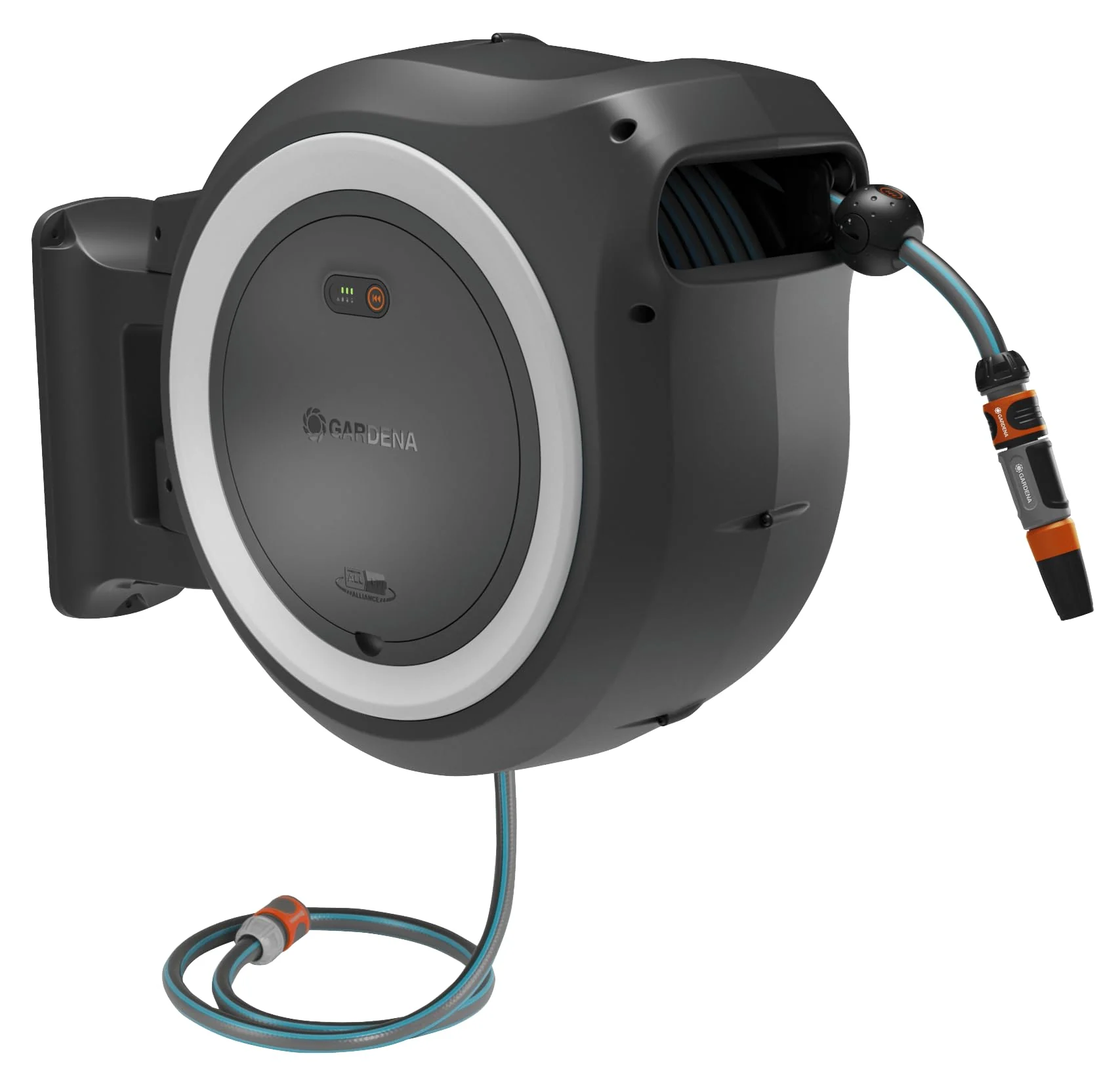 2025 Gardena PowerRoll XL Klar til brug vægmonteret batteriboks: Automatisk haveslangeopruller med 35 m slangeføring og RollControl. Komplet sæt med batteri (18642-20)