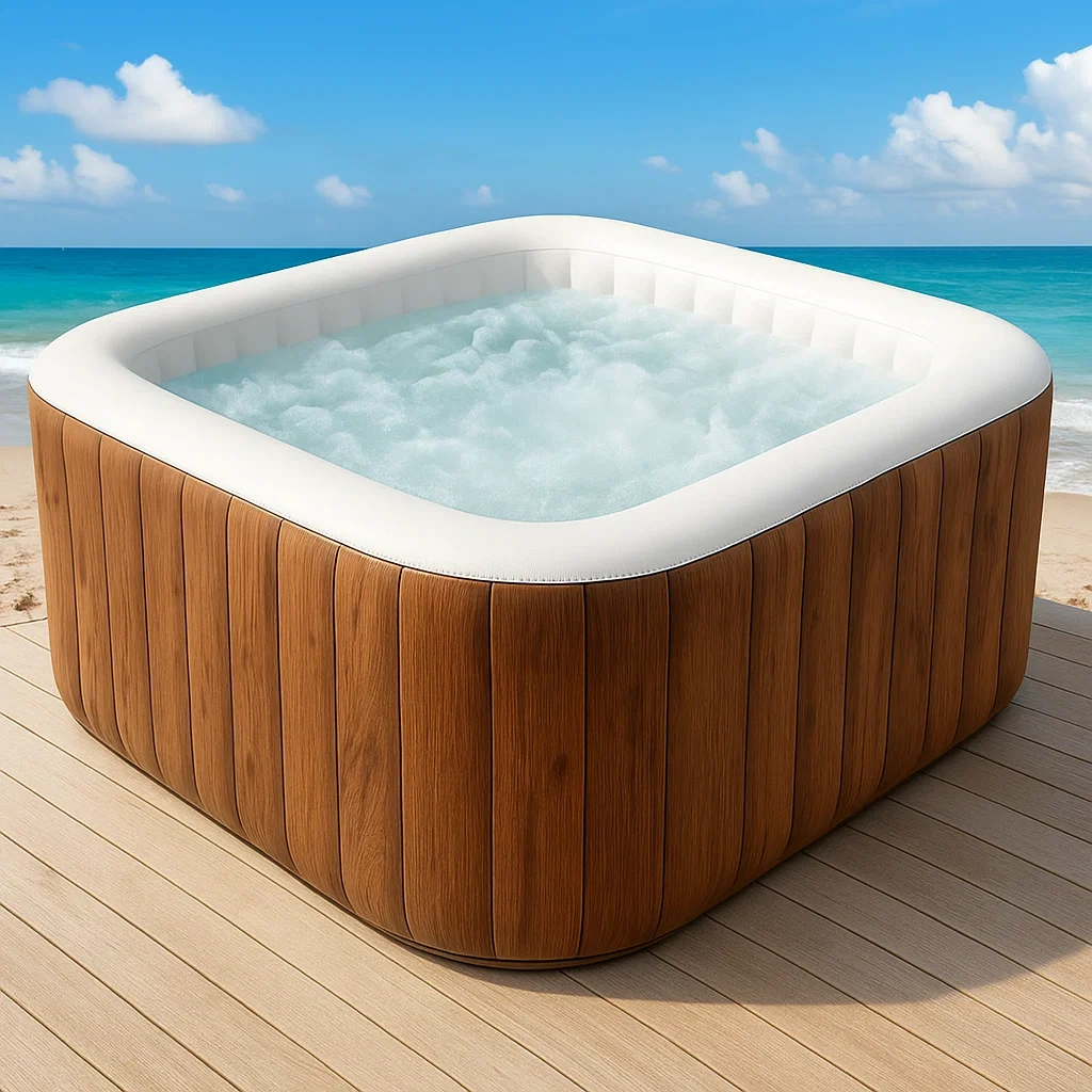Spa gonflable, 196 x 196 x 71 cm, 4 personnes, carré, coloris bois/blanc RnhNsRH366bK