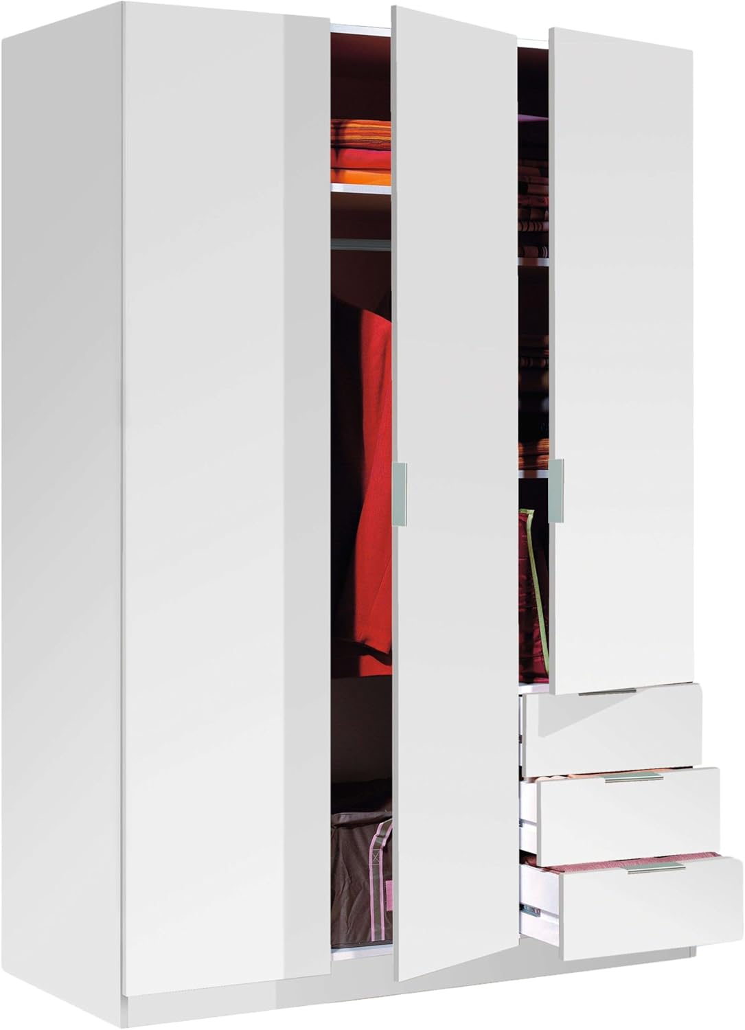 Habitdesign Kleiderschrank mit drei Türen und drei Schubladen, Ausführung: Arctic White, Maße: 121 cm (B) x 180 cm (H) x 52 cm (T)