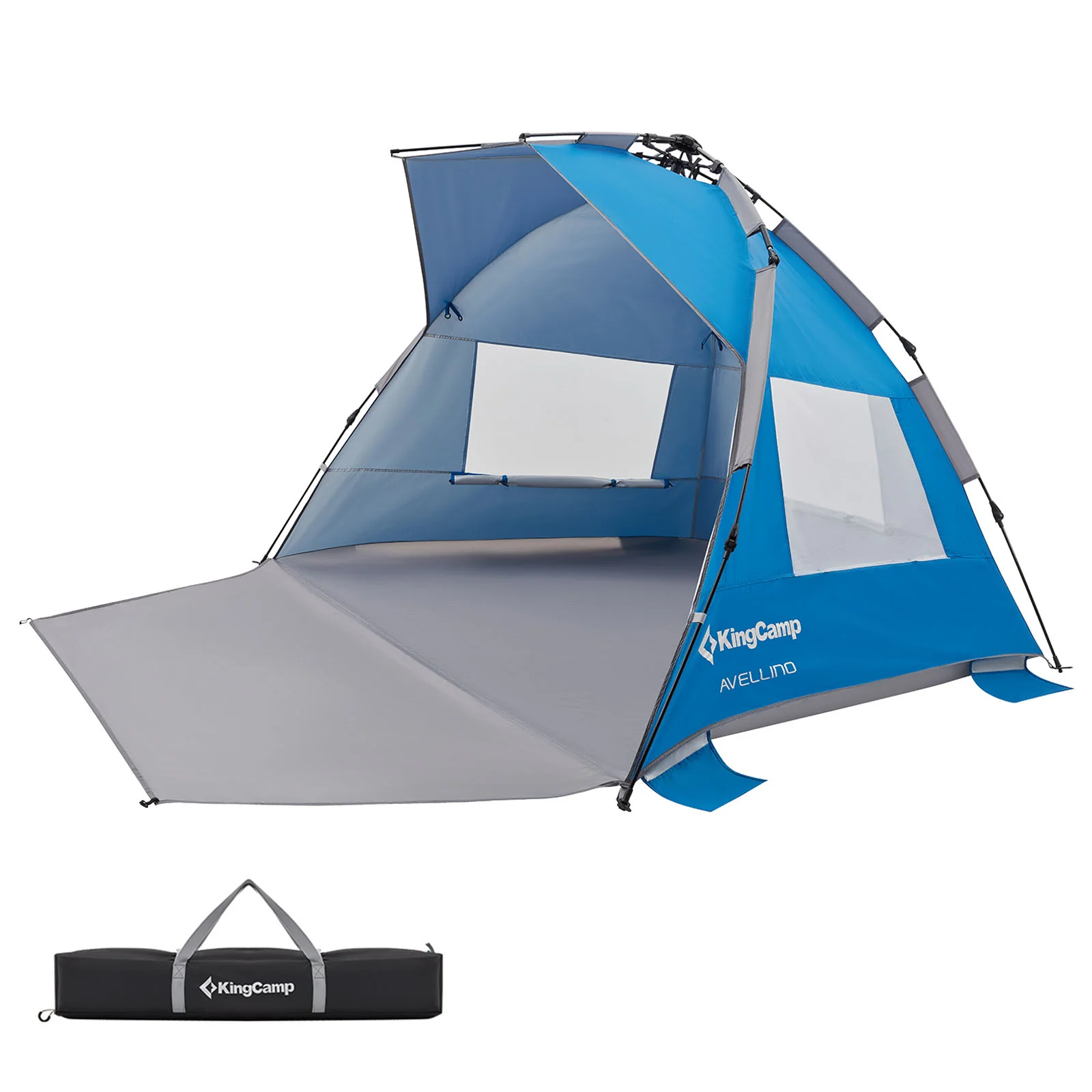 2025 KingCamp Avellino – Automatisk strandtelt med UPF50+ solbeskyttelse, vind- og privatlivsbeskyttelse, hydraulisk struktur, sandsække og netvinduer