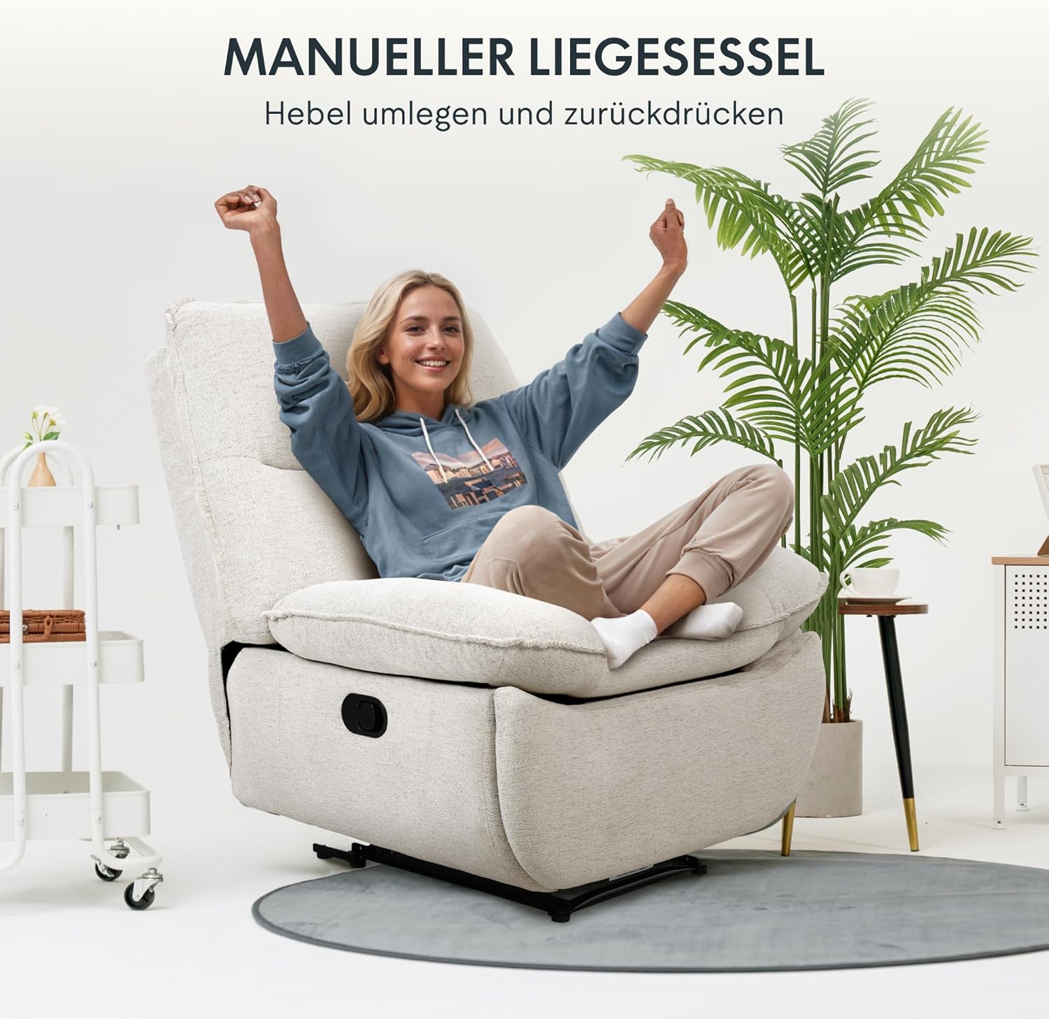 FLEXISPOT XC6 Relaxsessel, Drehsofa mit Wippfunktion, TV-Sessel mit verstellbarer Rückenlehne, Liegesessel für Schlafzimmer, Wohnzimmer und Heimkino (Beige)