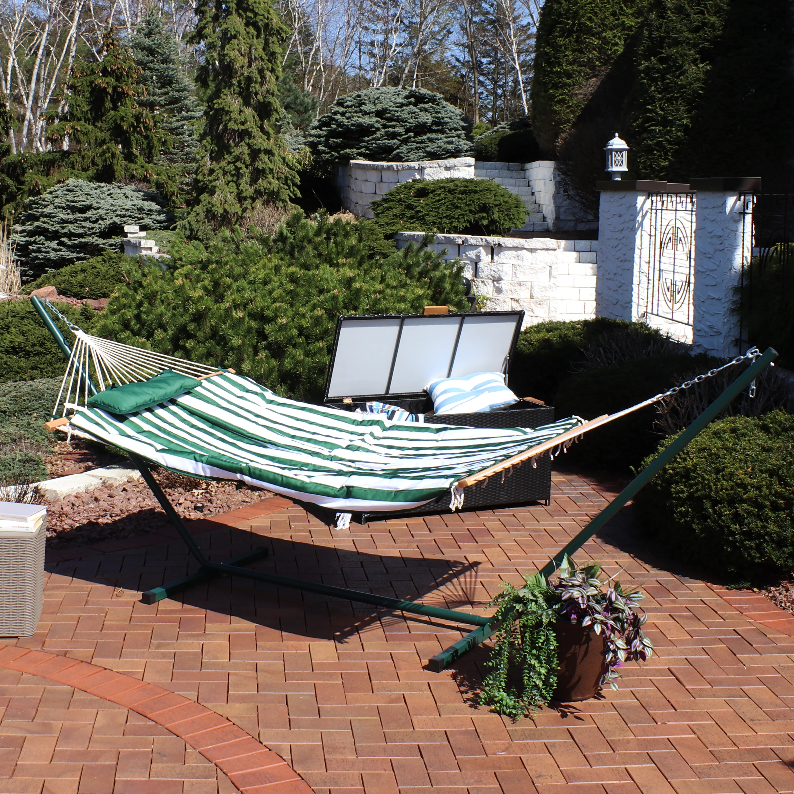 2025 Sunnydaze 12' rebhængekøje med stålstativ, madras og pude