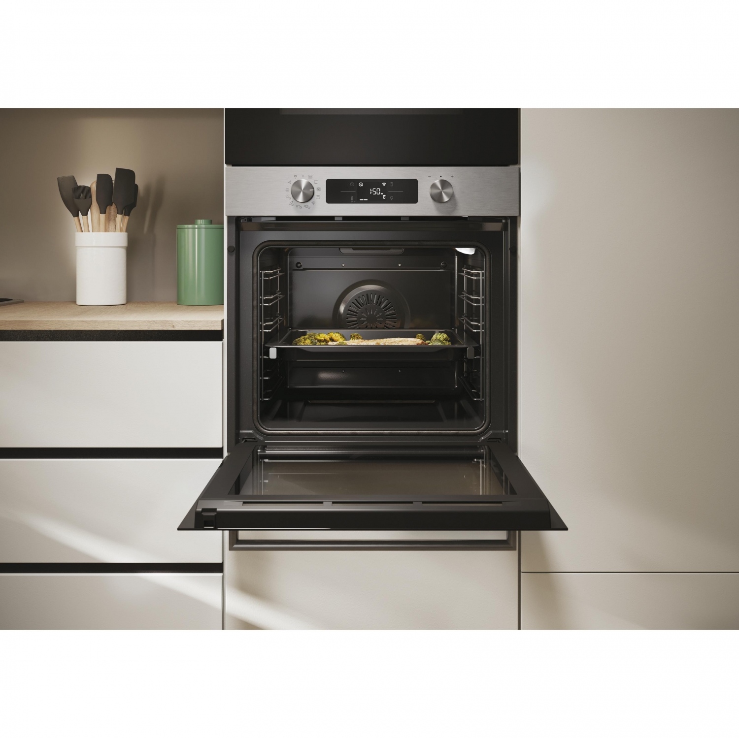 Candy CA6 N5B3EYTX Multifunktionsovn, 3,3 kW, 78 L, Klipslåge, 12 madlavningsfunktioner, Wi-Fi, A++ energieffektivitet - Rustfrit stål