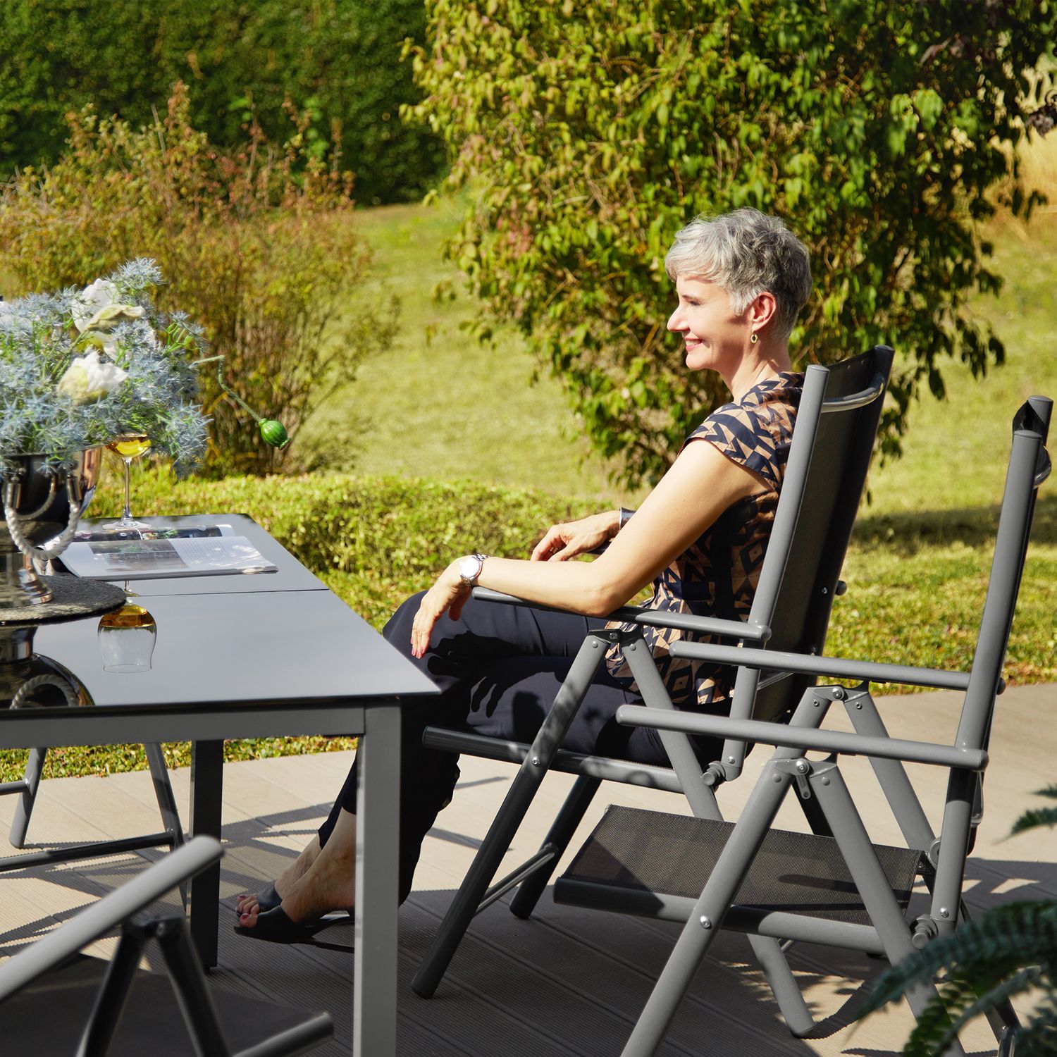 Aluminium-Stuhlset 6+1 - Dunkelgrau