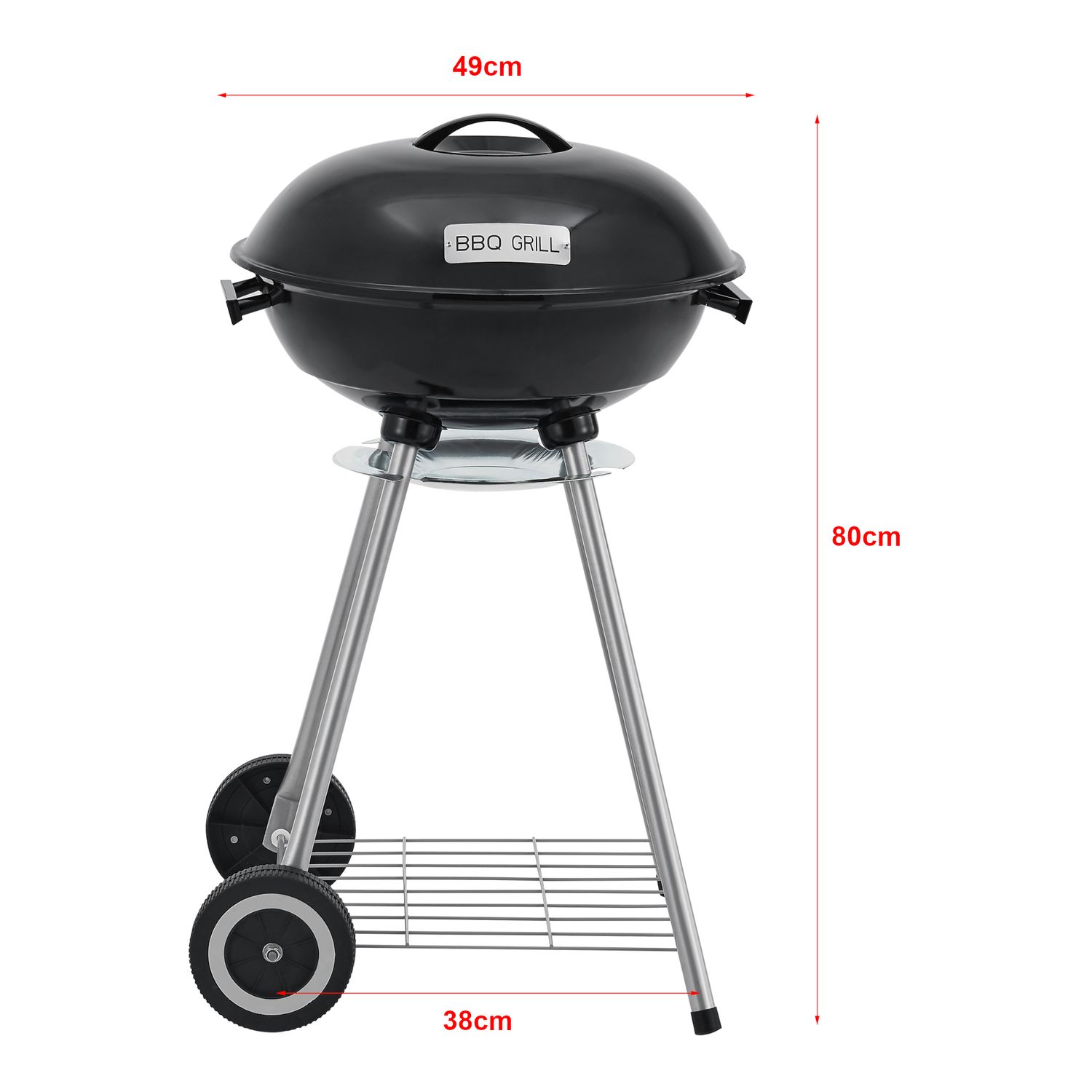Apricena Runder Holzkohlegrill mit Deckel 80x49x47cm - Schwarz [casa.pro]