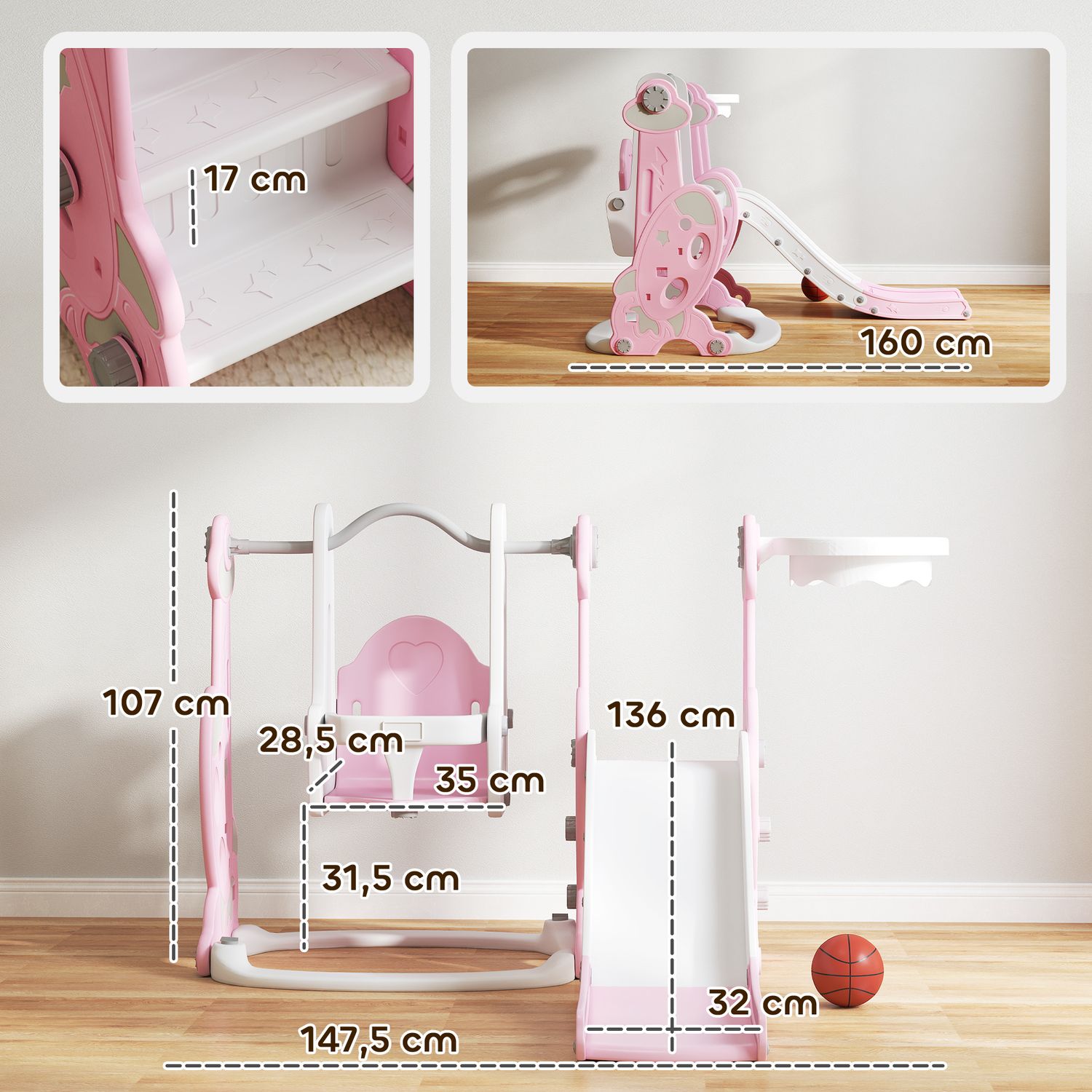 Aiyaplay 4-in-1 Kinderrutsche mit Schaukel und bunter Rutsche