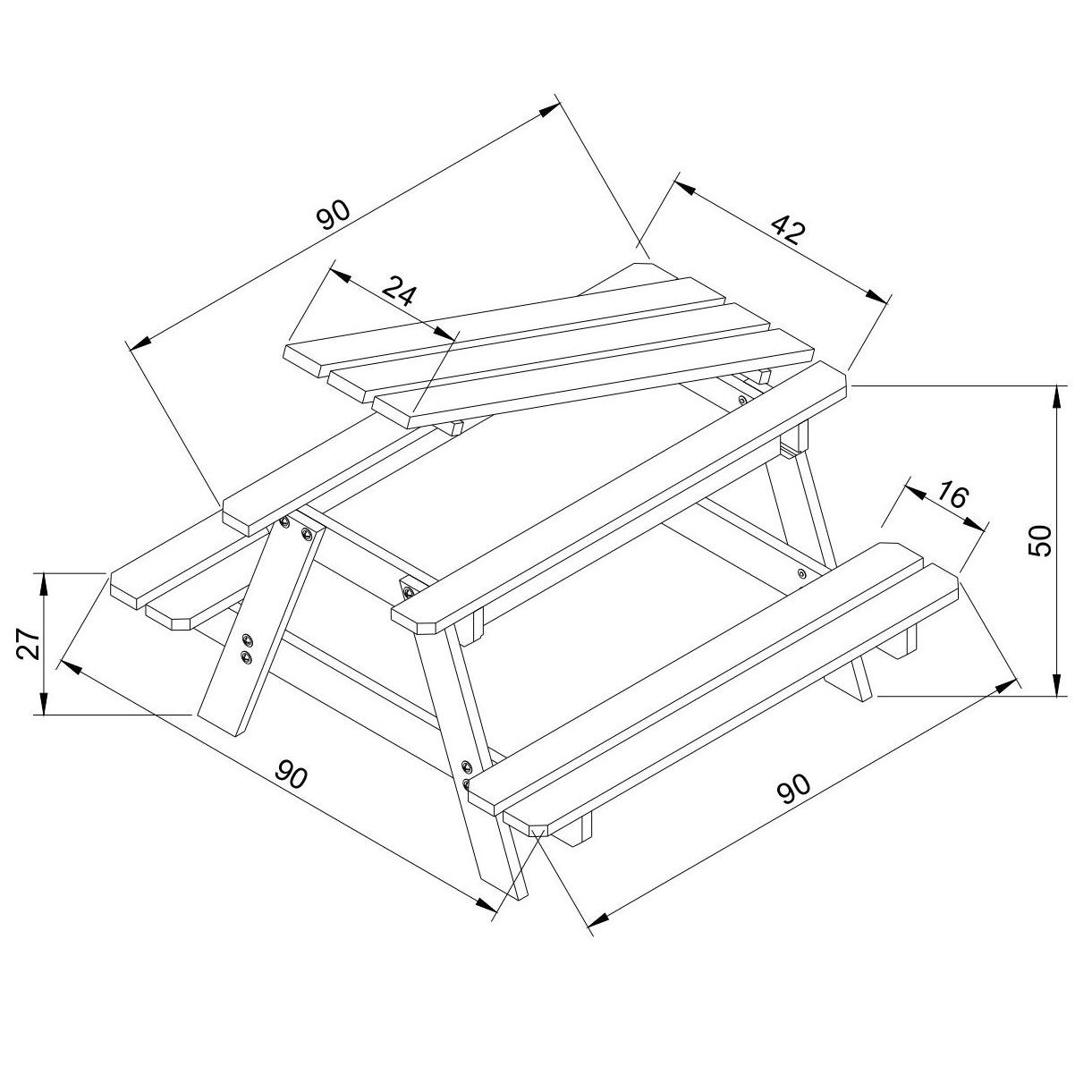 Kinderpicknicktisch mit integrierter Spielbox - 90x90x50 cm Timbela M010-1