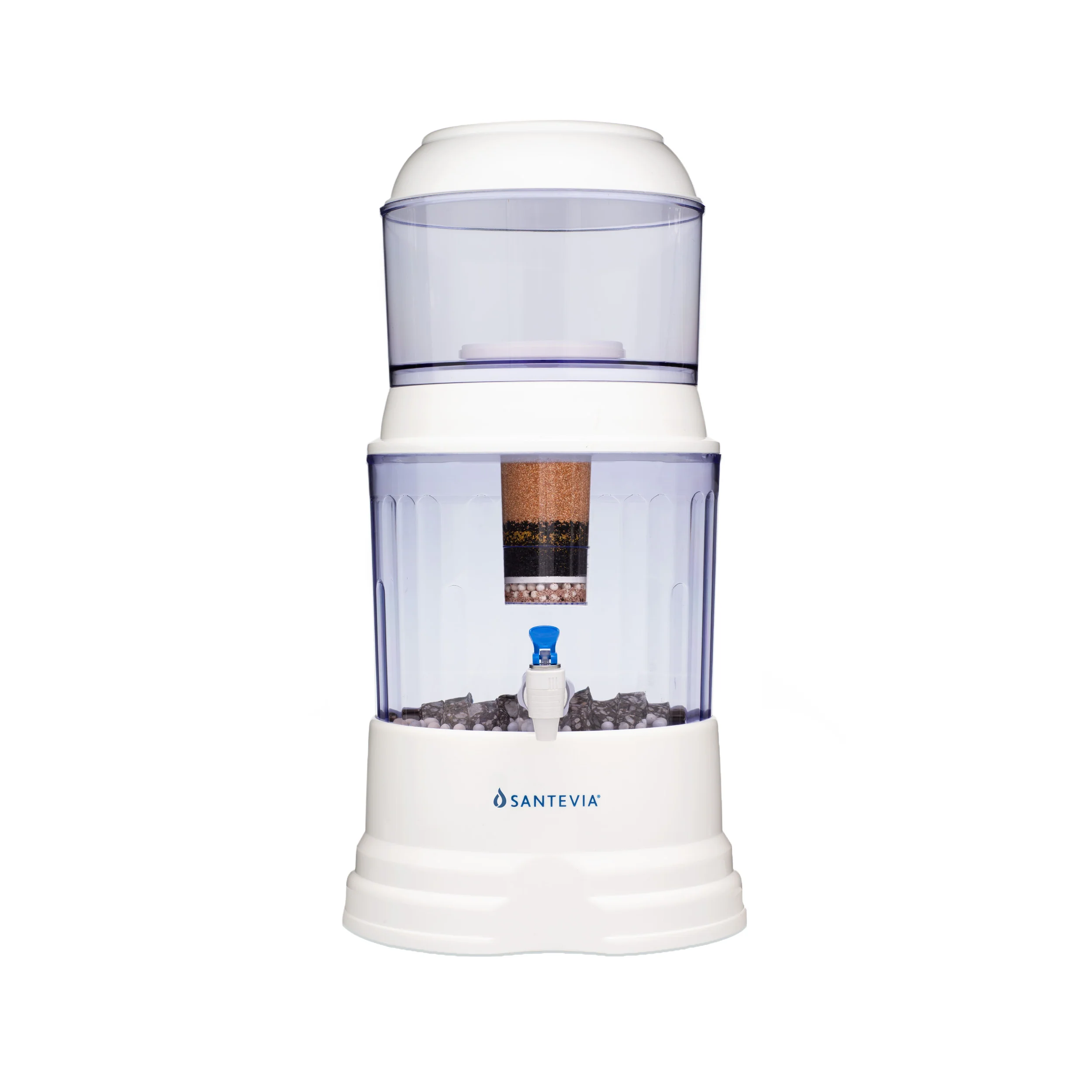 Gravity-vandfiltreringssystem – 5-trins filter med essentielle mineraler – Fjerner 99% af forurenende stoffer (bly, fluorid, klor) – Kompatibel med vandkølere