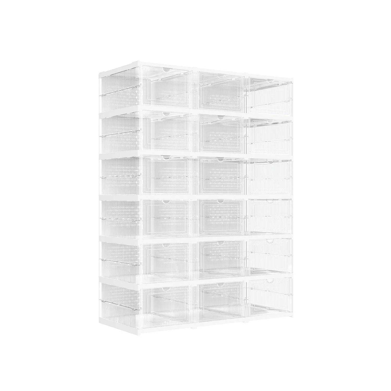 Sæt med 18 gennemsigtige og hvide skoæsker med skyer