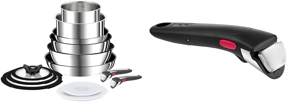 Tefal Ingenio Preference On Set: 2 Bratpfannen (24/28 cm) + 2 Stielkasserollen (16/20 cm) + 24 cm Topf + 26 cm Wok + 2 abnehmbare Griffe + 5 Zubehörteile | Induktionsgeeignet, antihaftbeschichtet, PFOA-frei