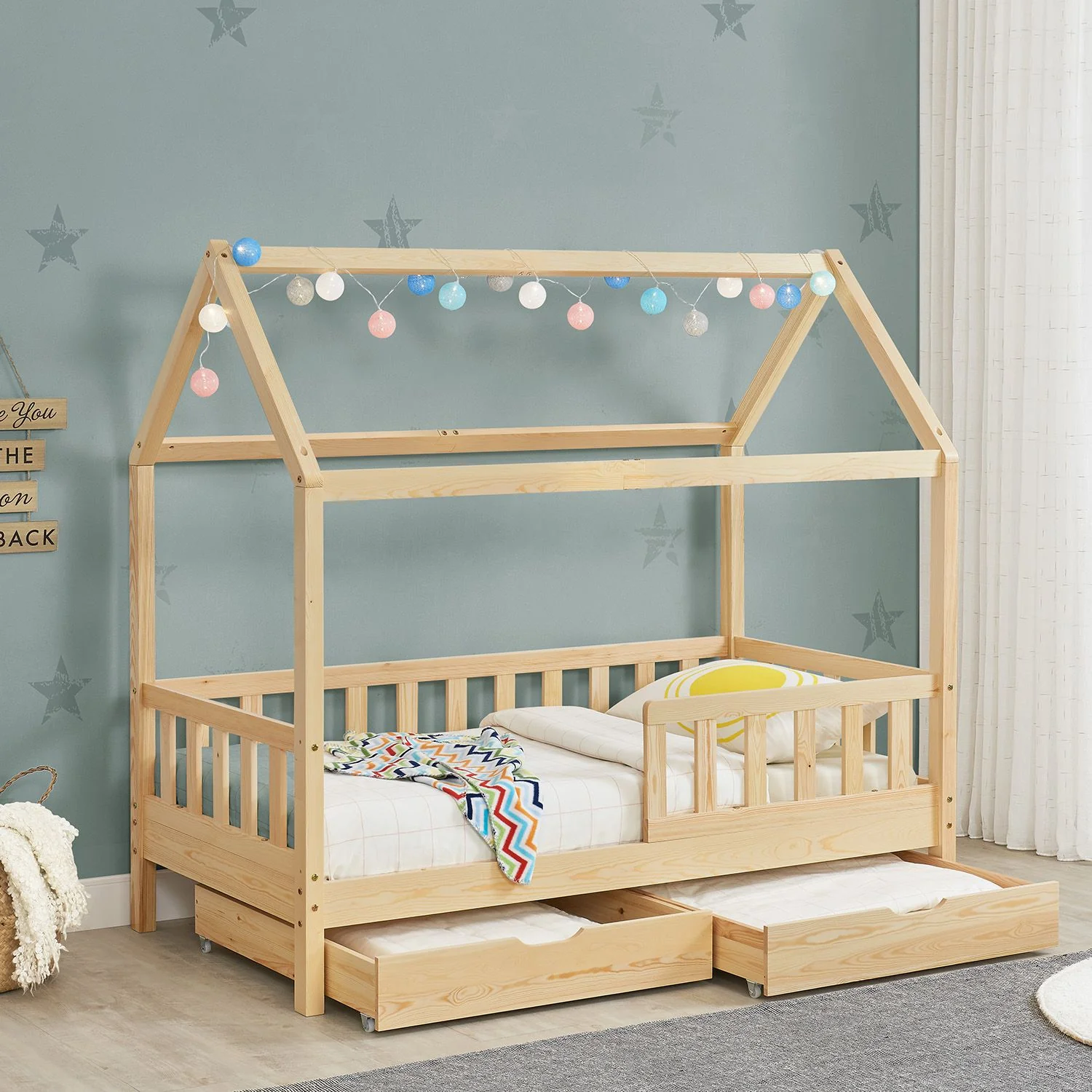 Lit enfant Marli 2025, 90 x 200 cm, avec tiroirs de rangement